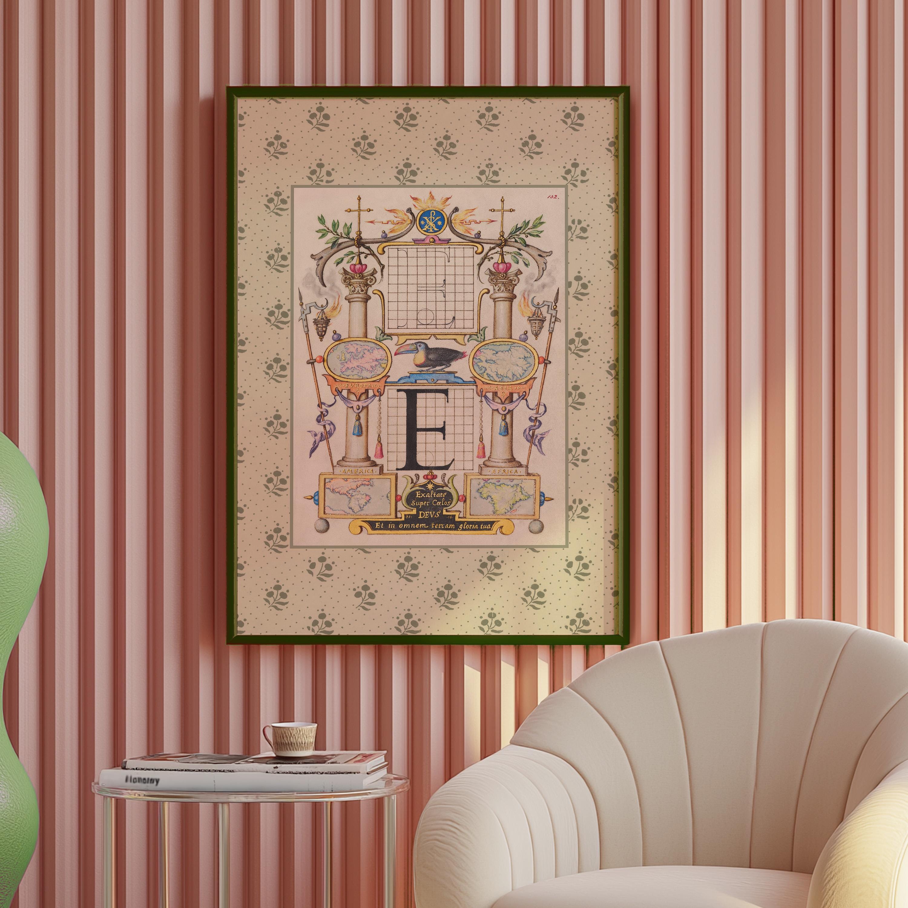 Vintage Initial Print, Single Letter Alphabet Poster, E Poster, Eclectic Home Typography Decor, Nursery Room Decor, Digital Download