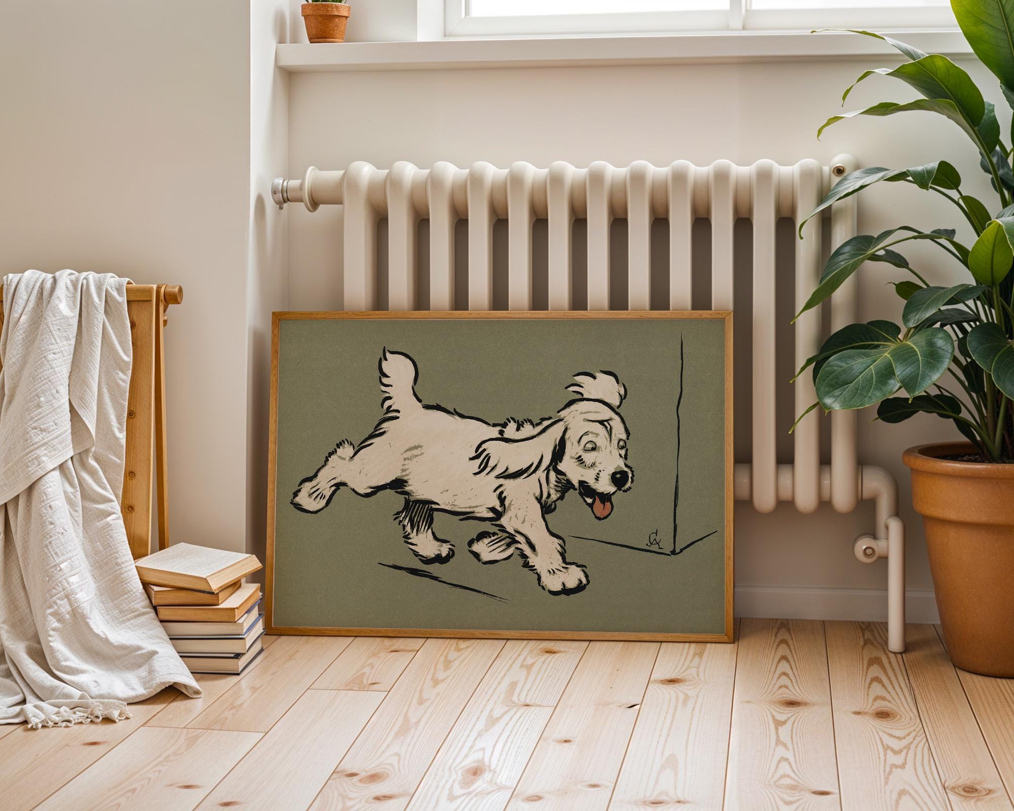 Vintage Dog Wall Art, Antique Dog Painting Digital Prints, Farmhouse Decor & Maximalist Floral Art, Puppy Portrait Sketch