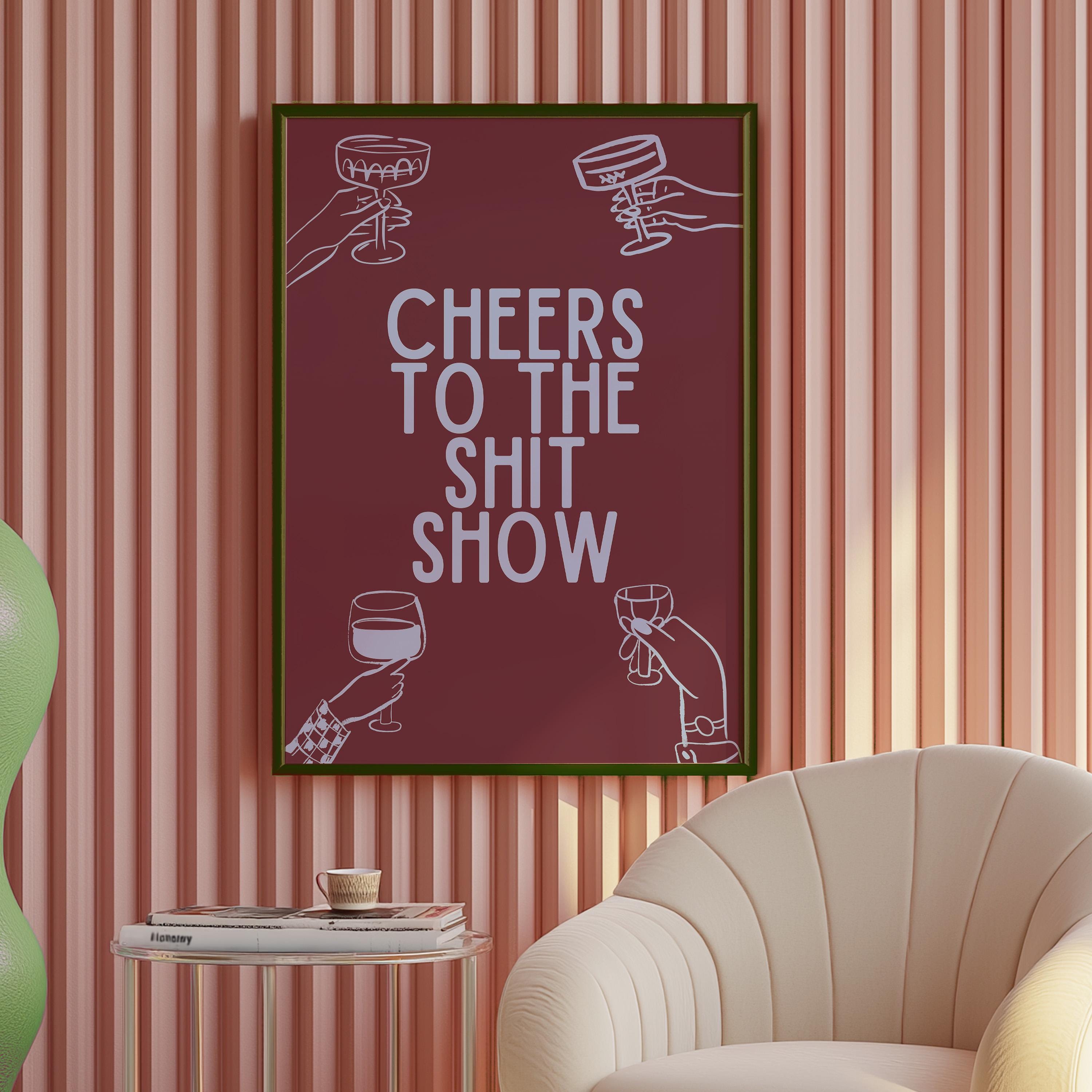Maroon Cheers Sign, Preppy Pink Wall Art for Bar Cart Decor & Print, Cheerful Printable Wall Art for Home or Bar Cart, Bar Cart Decor