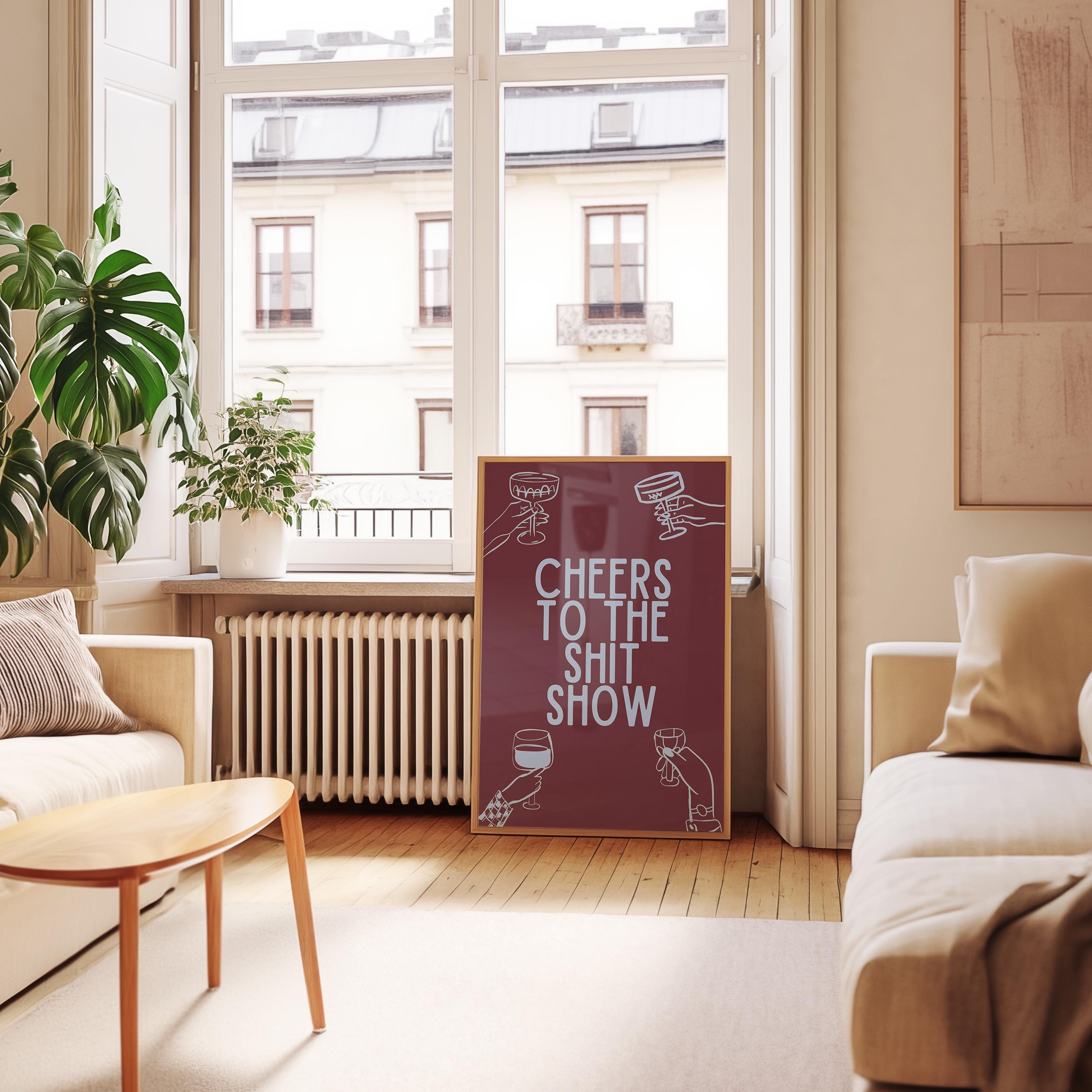 Maroon Cheers Sign, Preppy Pink Wall Art for Bar Cart Decor & Print, Cheerful Printable Wall Art for Home or Bar Cart, Bar Cart Decor