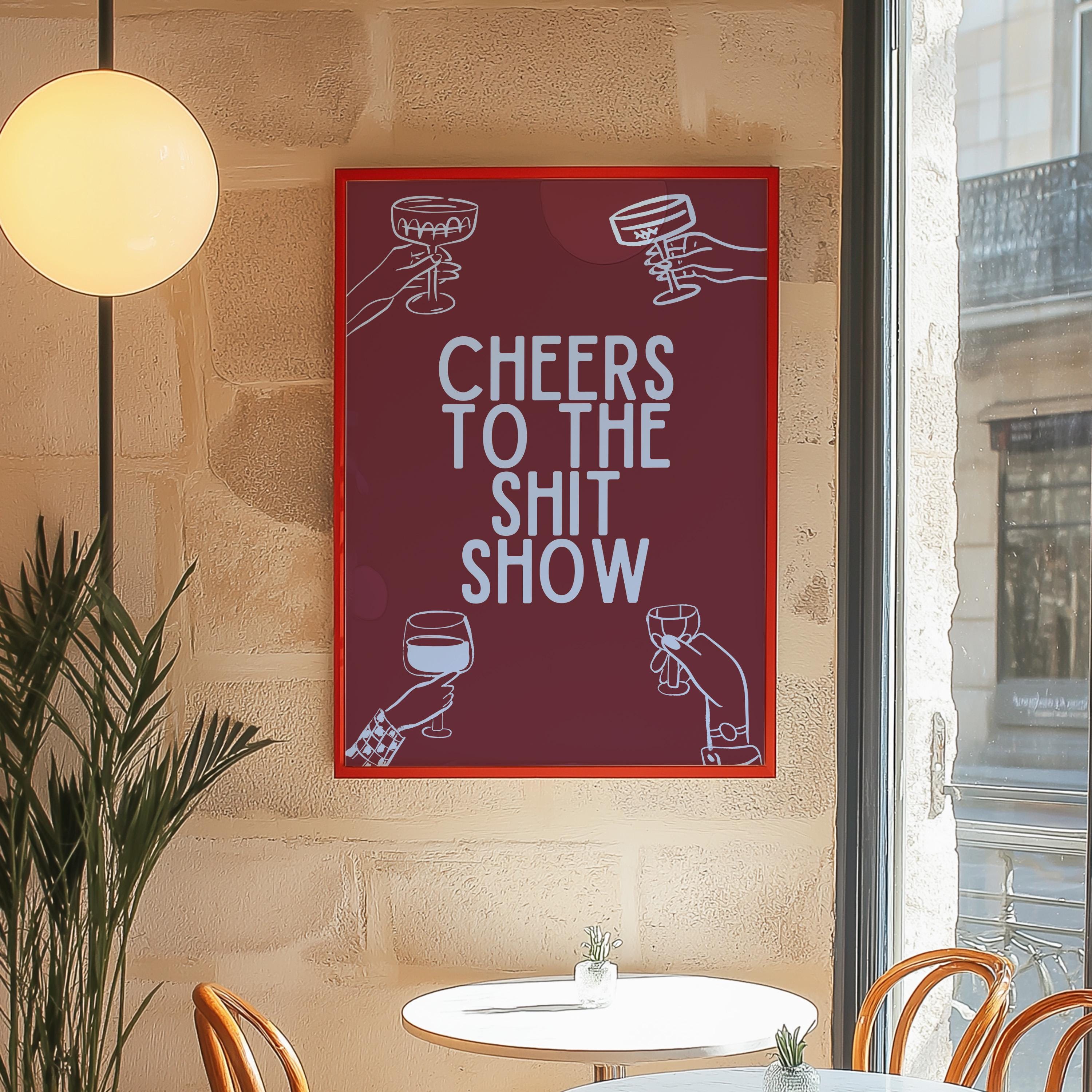 Maroon Cheers Sign, Preppy Pink Wall Art for Bar Cart Decor & Print, Cheerful Printable Wall Art for Home or Bar Cart, Bar Cart Decor