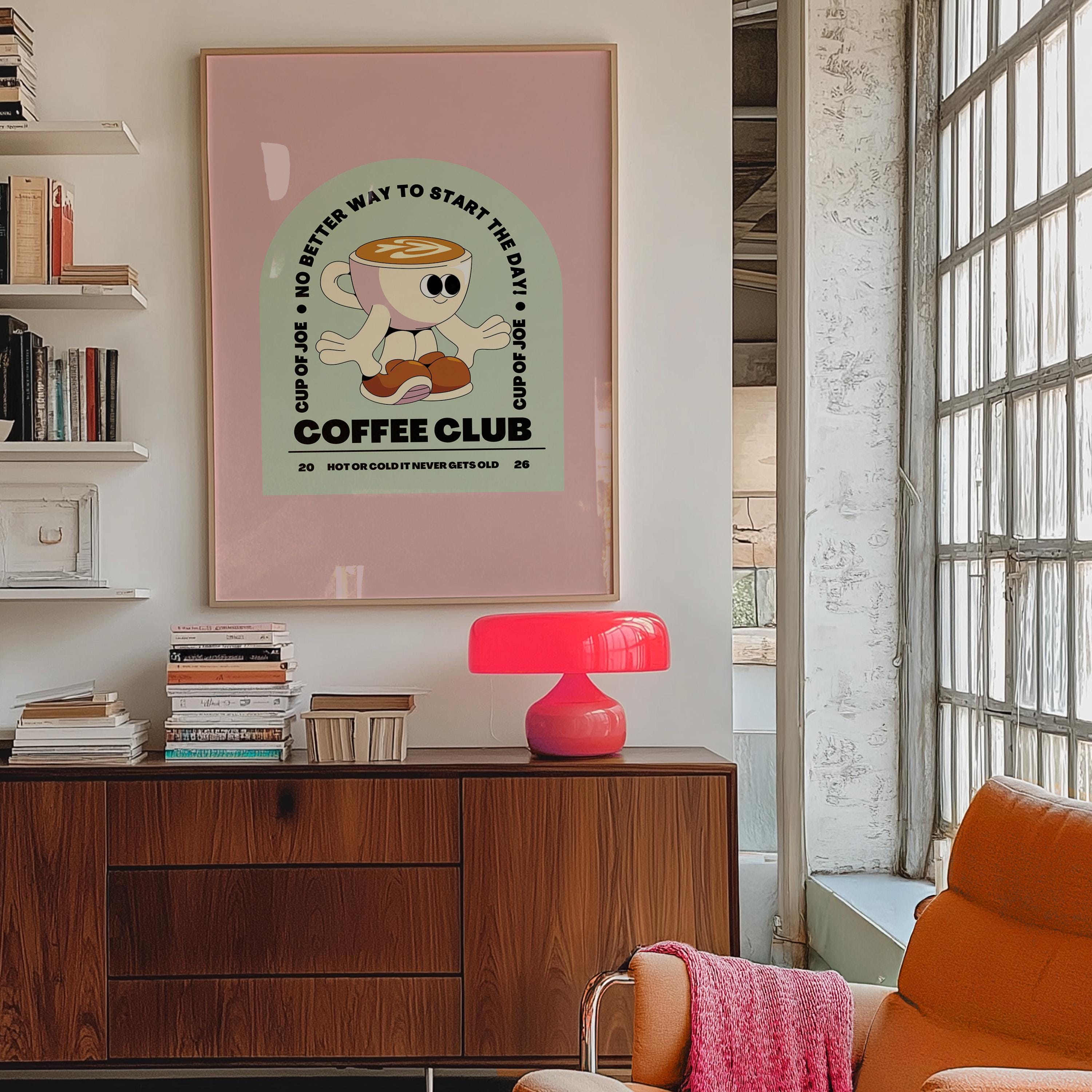 Coffee Club Art Print- Digital Prints-Retro Art Quote-Kitchen Art-Coffee Art Print-Coffee Cartoon Print-Retro Wall Art
