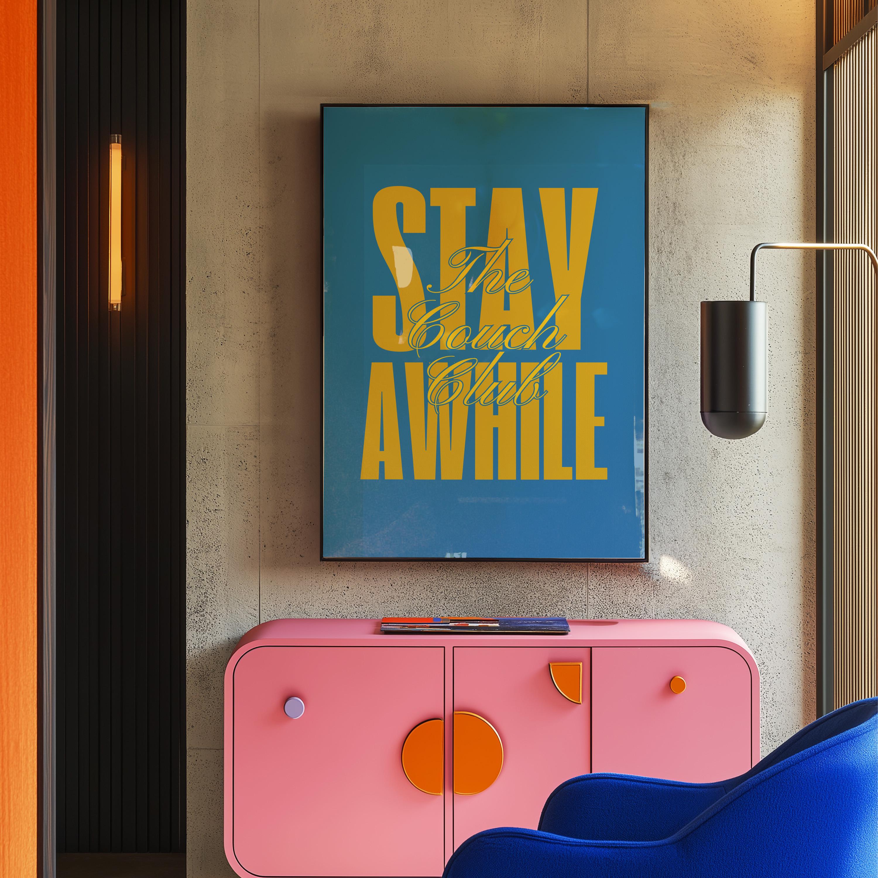 Couch Club Living Room Print, Couch Club Print, Retro Bedroom Art, Y2K Wall Art, Funny Art, Blue Room Wall Art, Vintage Print, Sofa Print