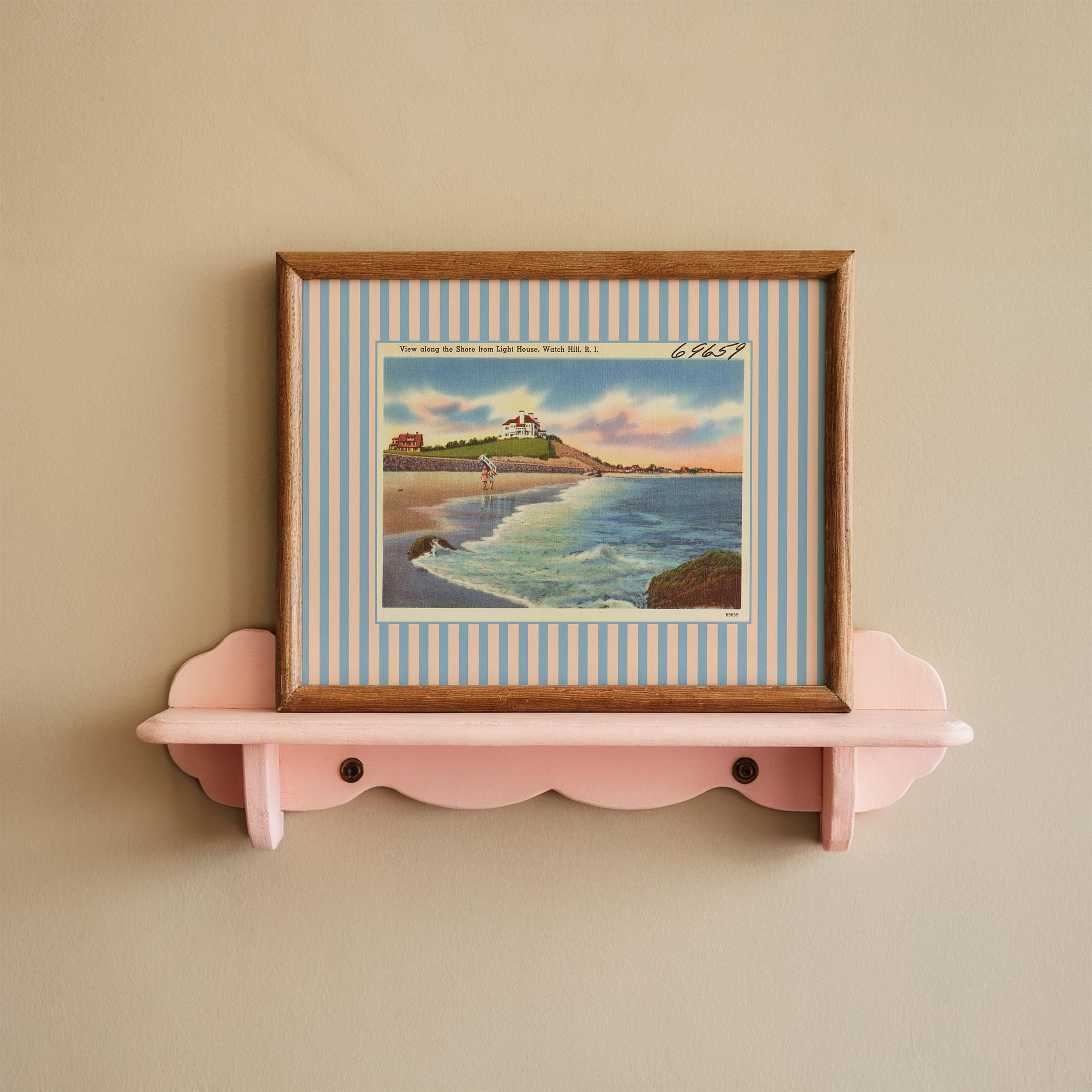 Beach Art Decor, Watch Hill Print, Rhode Island Art, Trendy Striped Art, Vintage Photo Art, Vintage Art Print, Girls Room Art, Cottagecore