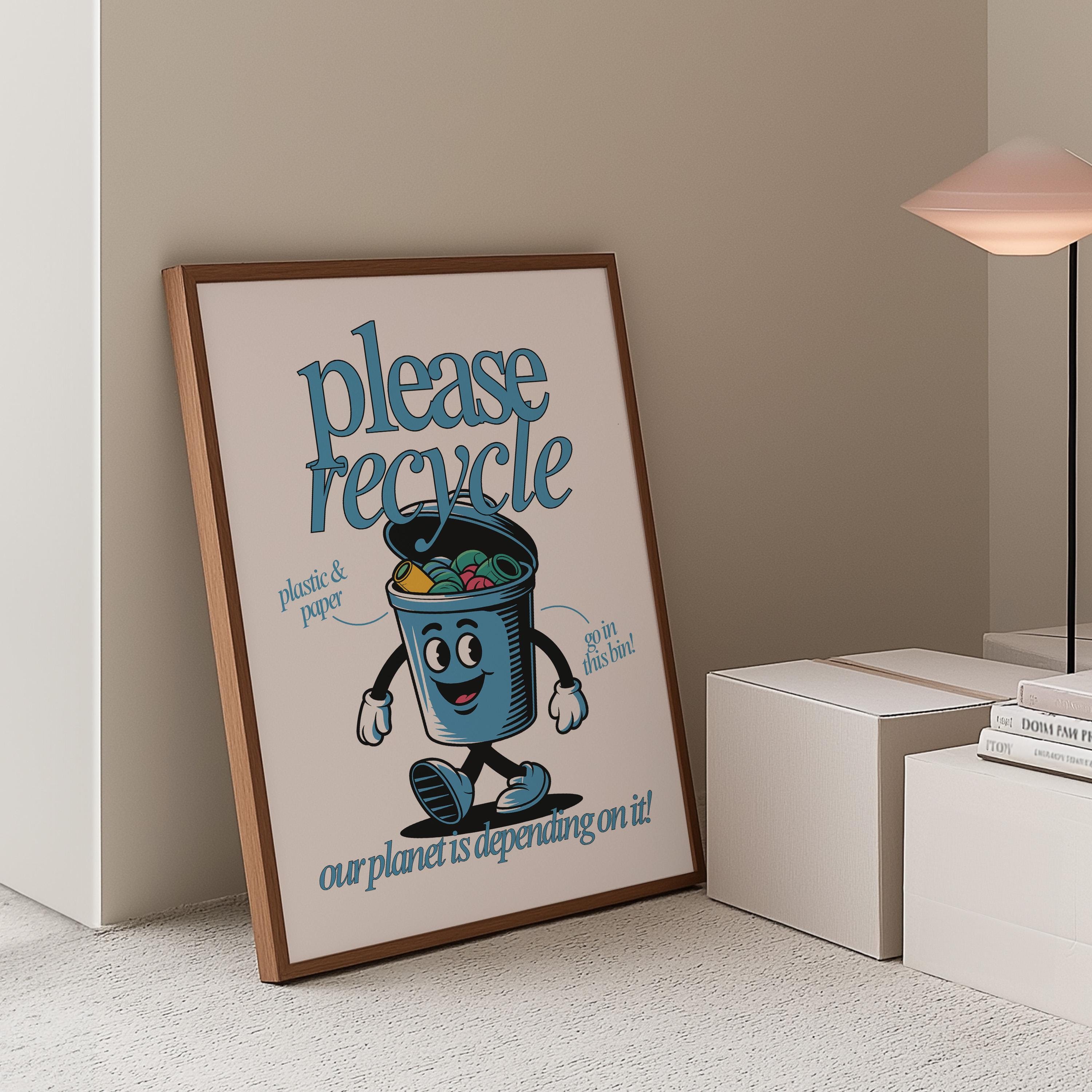 Please Recycle Retro Cartoon Digital Art Print