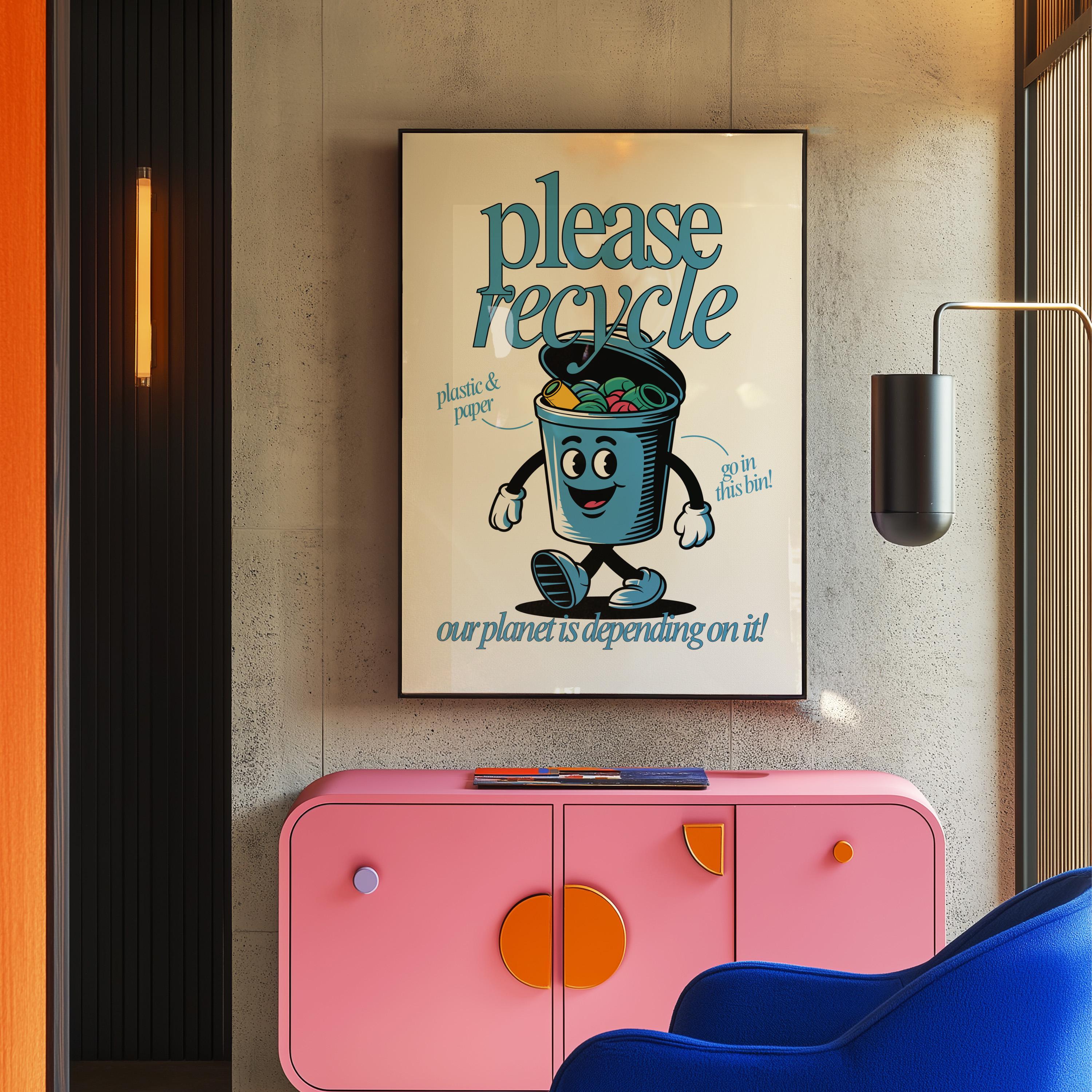 Please Recycle Retro Cartoon Digital Art Print