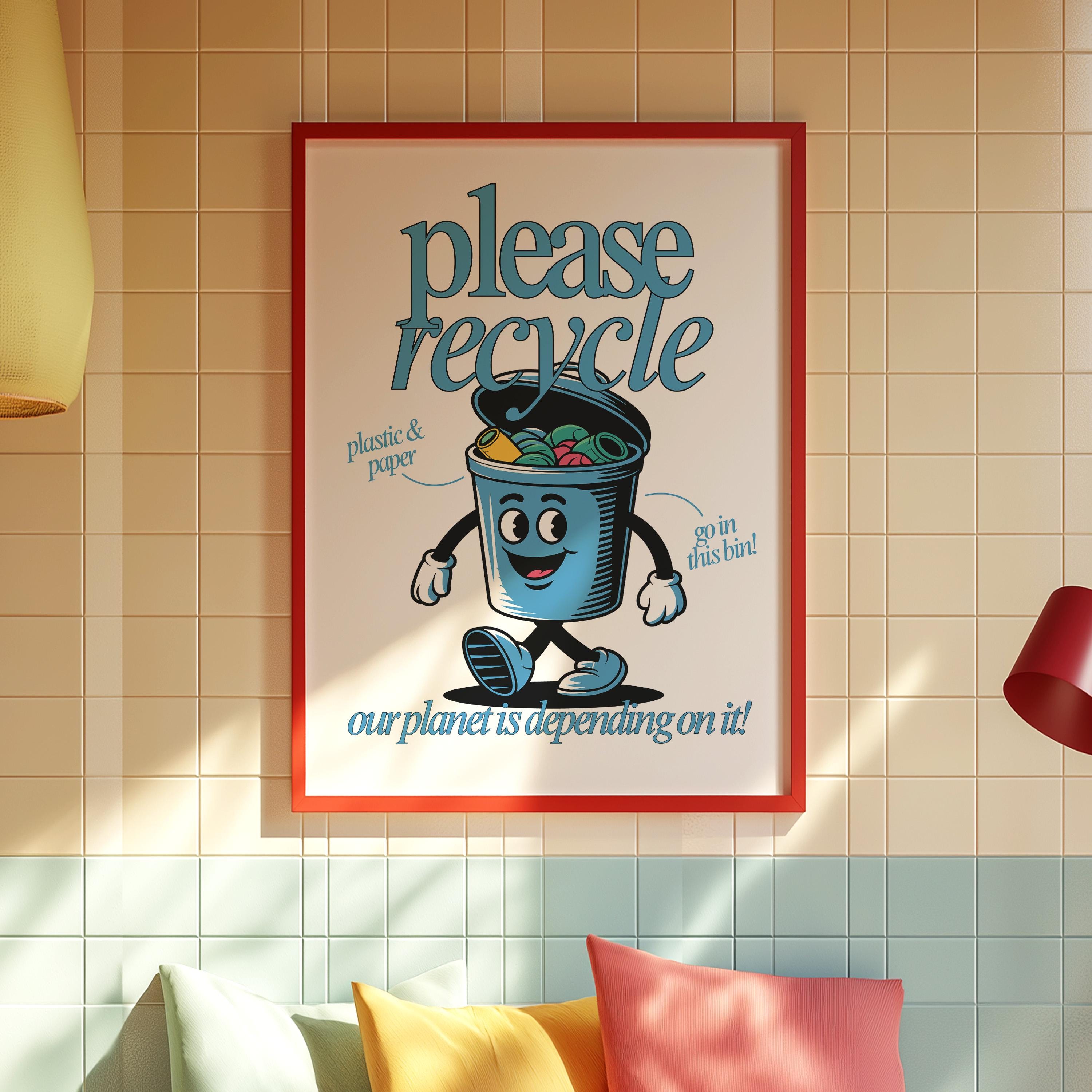 Please Recycle Retro Cartoon Digital Art Print