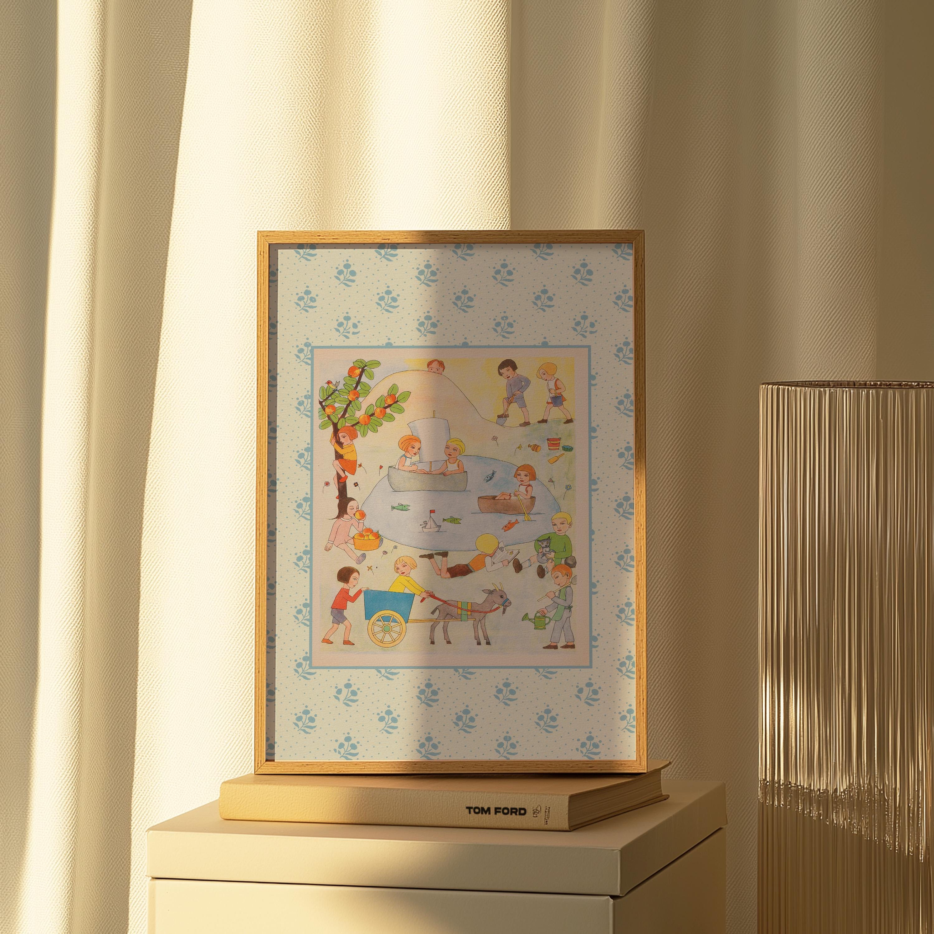 Vintage Poster, Blue Vintage Art, Floral Decor, Digital Download, Classic Art Print, Trendy Art, Vintage Aesthetic, Kids Room Art