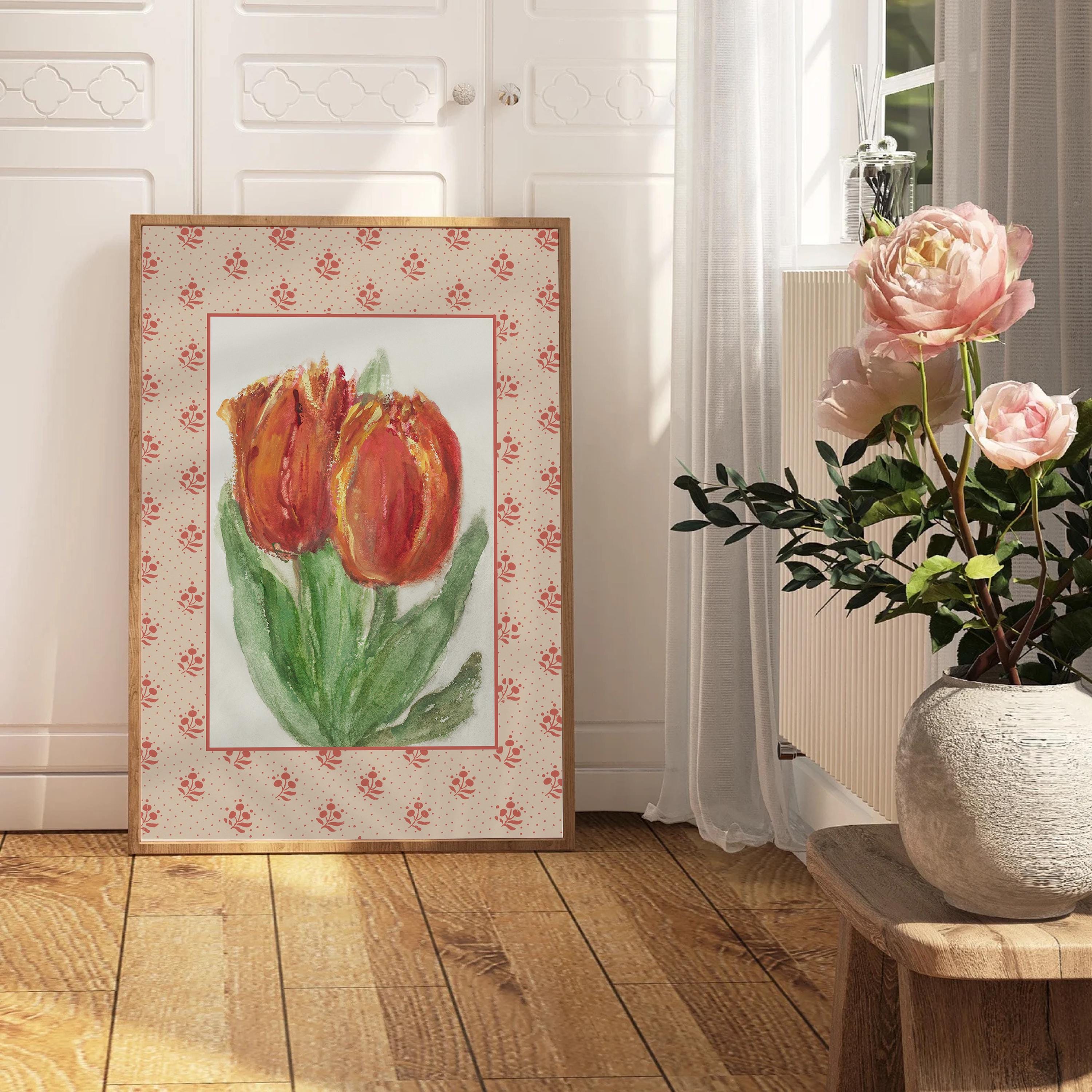 Tulip Decor, Wall Decor, Digital Floral Art, Digital Art Prints, Floral Vintage Art, Vintage Aesthetic Art, Southern Style