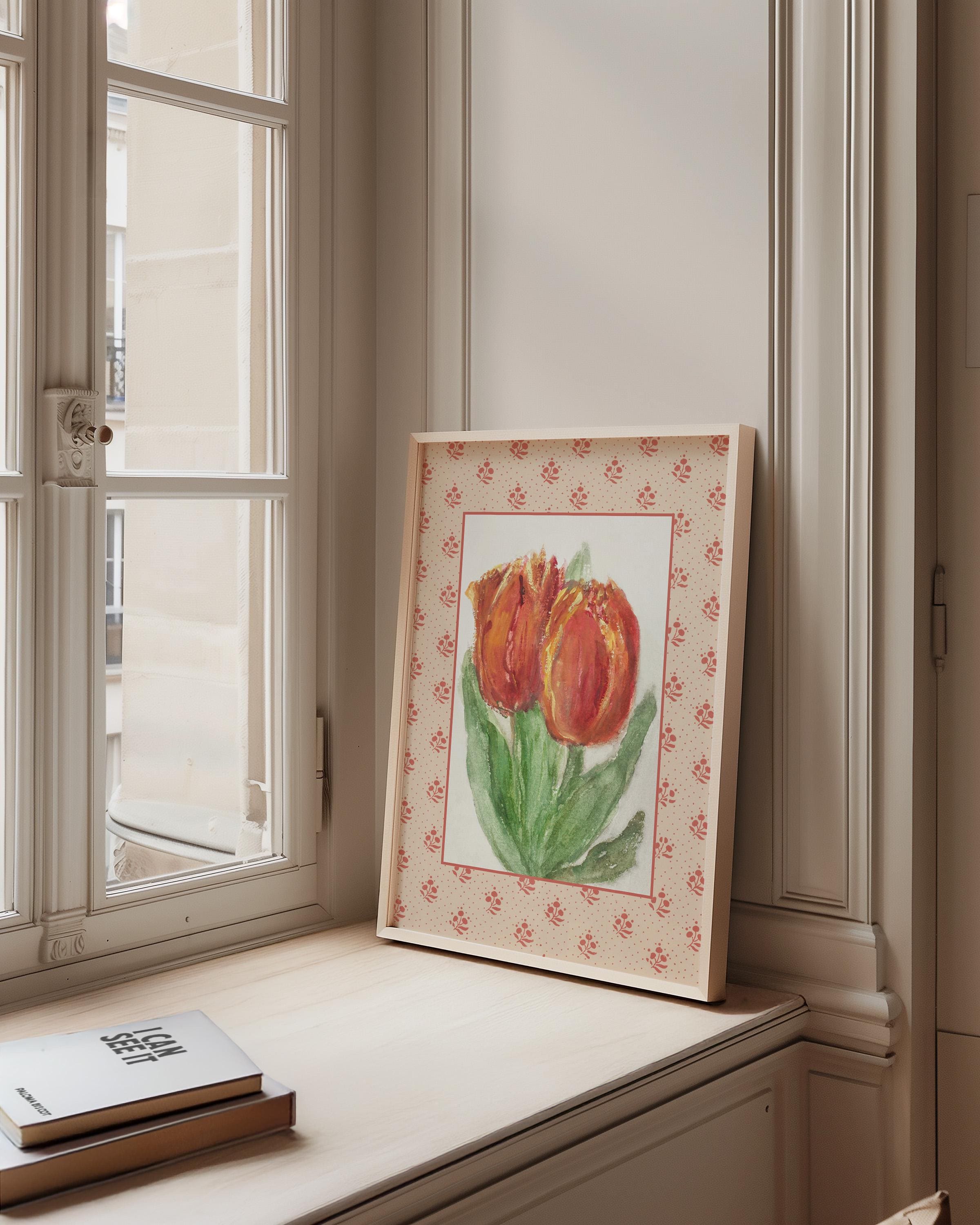 Tulip Decor, Wall Decor, Digital Floral Art, Digital Art Prints, Floral Vintage Art, Vintage Aesthetic Art, Southern Style