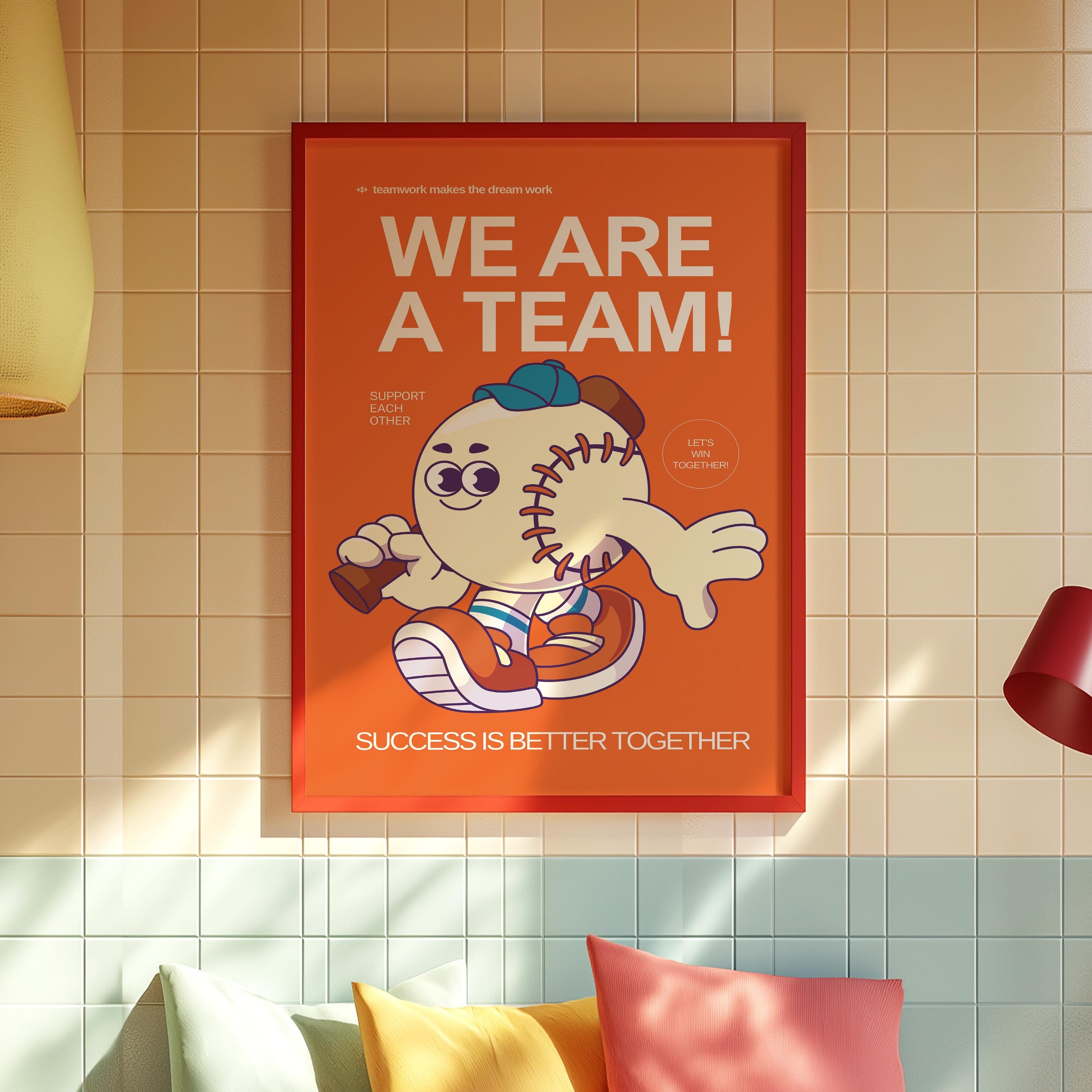 Retro Sports Print, Orange Wall Print, Cute Wall Art, Retro Cartoon Poster, Kid Art Print, Cartoon Print, Kid Art, Classroom Decor, Baseball