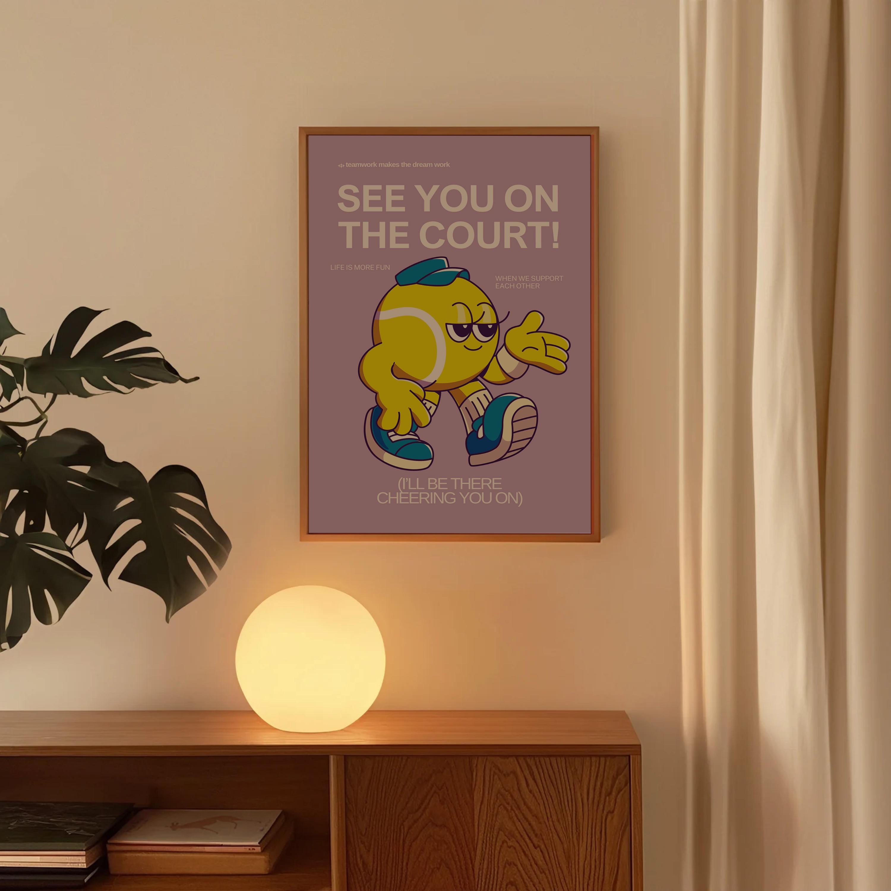 Retro Tennis Print, Cute Kids Wall Art, Purple Poster for Classroom Decor, Retro Cartoon Quote Art, Fun Cartoon Prints
