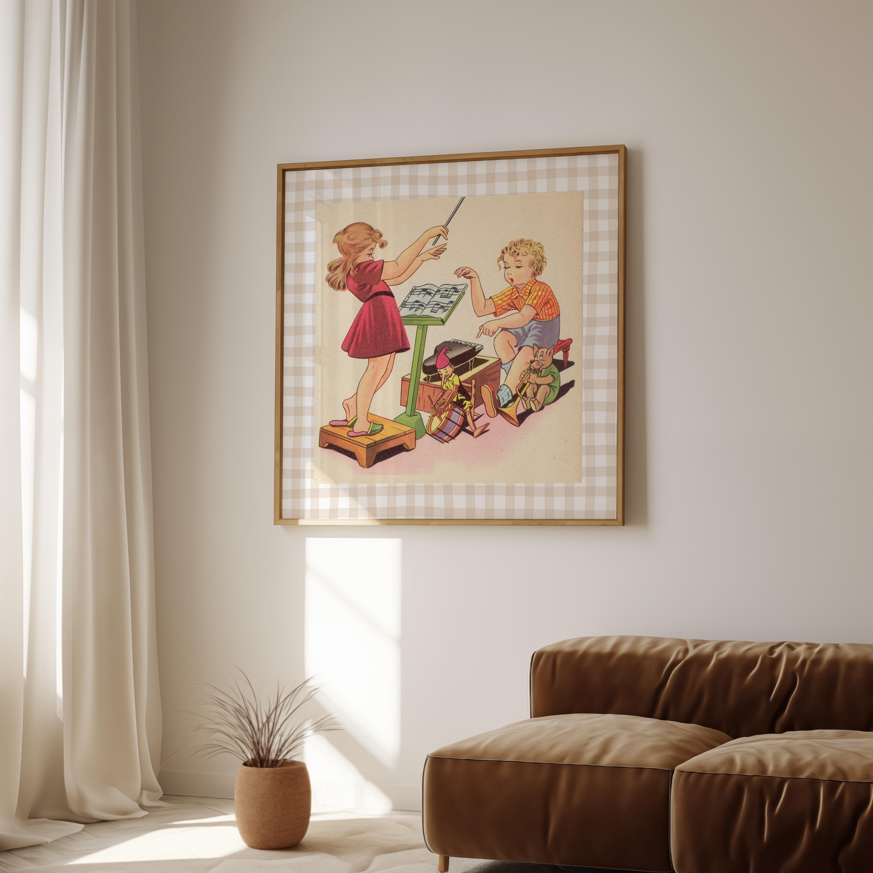 Kid Room Art Print: Vintage Book Illustration Decor for Nursery, Cute Square Art Print, Adorable Kids&#39; Room Wall Art