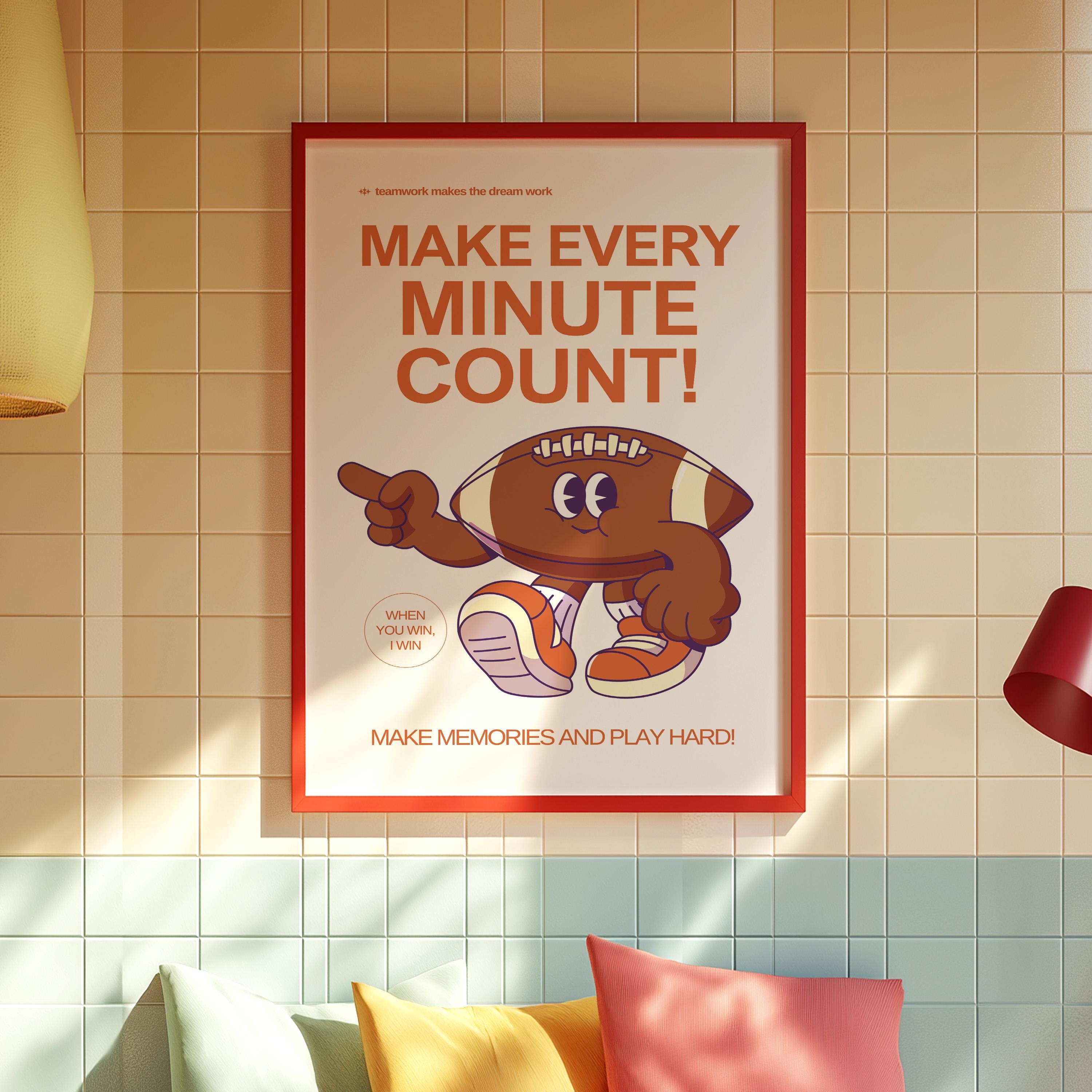 Retro football print, football prints, classroom sports decor, football kids room, playroom prints, teamwork art print, football art
