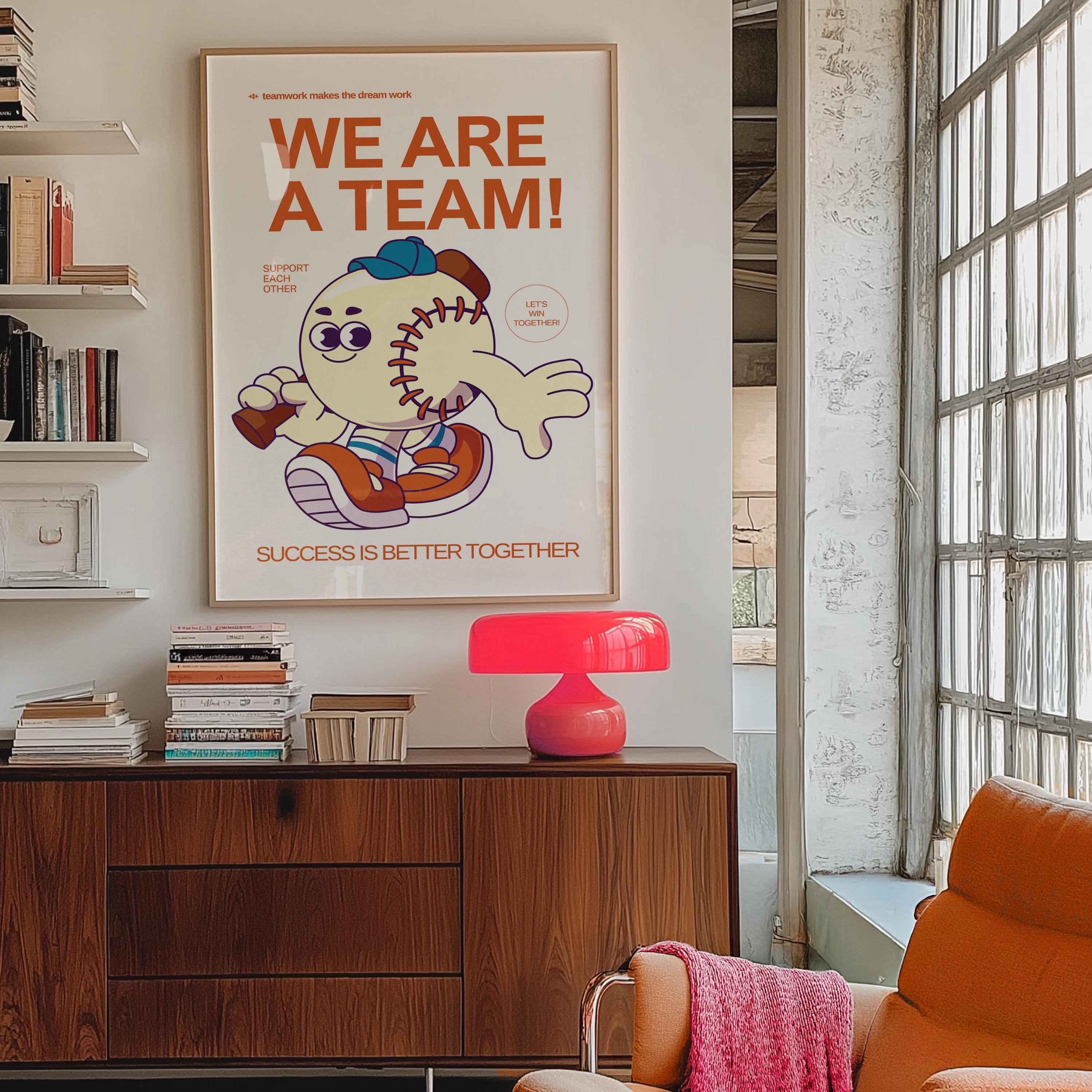 Retro Sports Print, Baseball Wall Print, Teamwork art print, Retro Cartoon Art, Kid Art Print, Classroom Print, Kid Art, Classroom Decor
