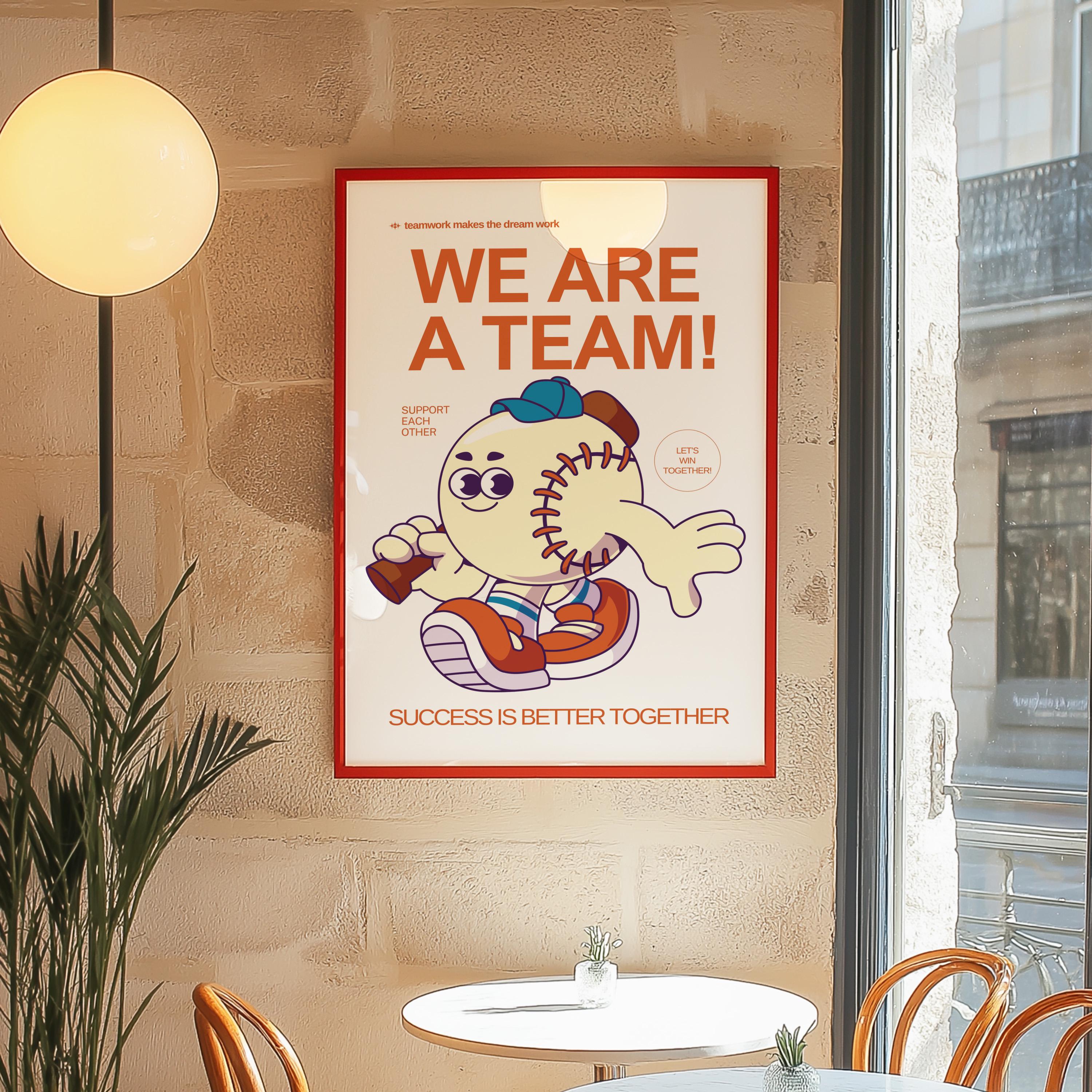 Retro Sports Print, Baseball Wall Print, Teamwork art print, Retro Cartoon Art, Kid Art Print, Classroom Print, Kid Art, Classroom Decor