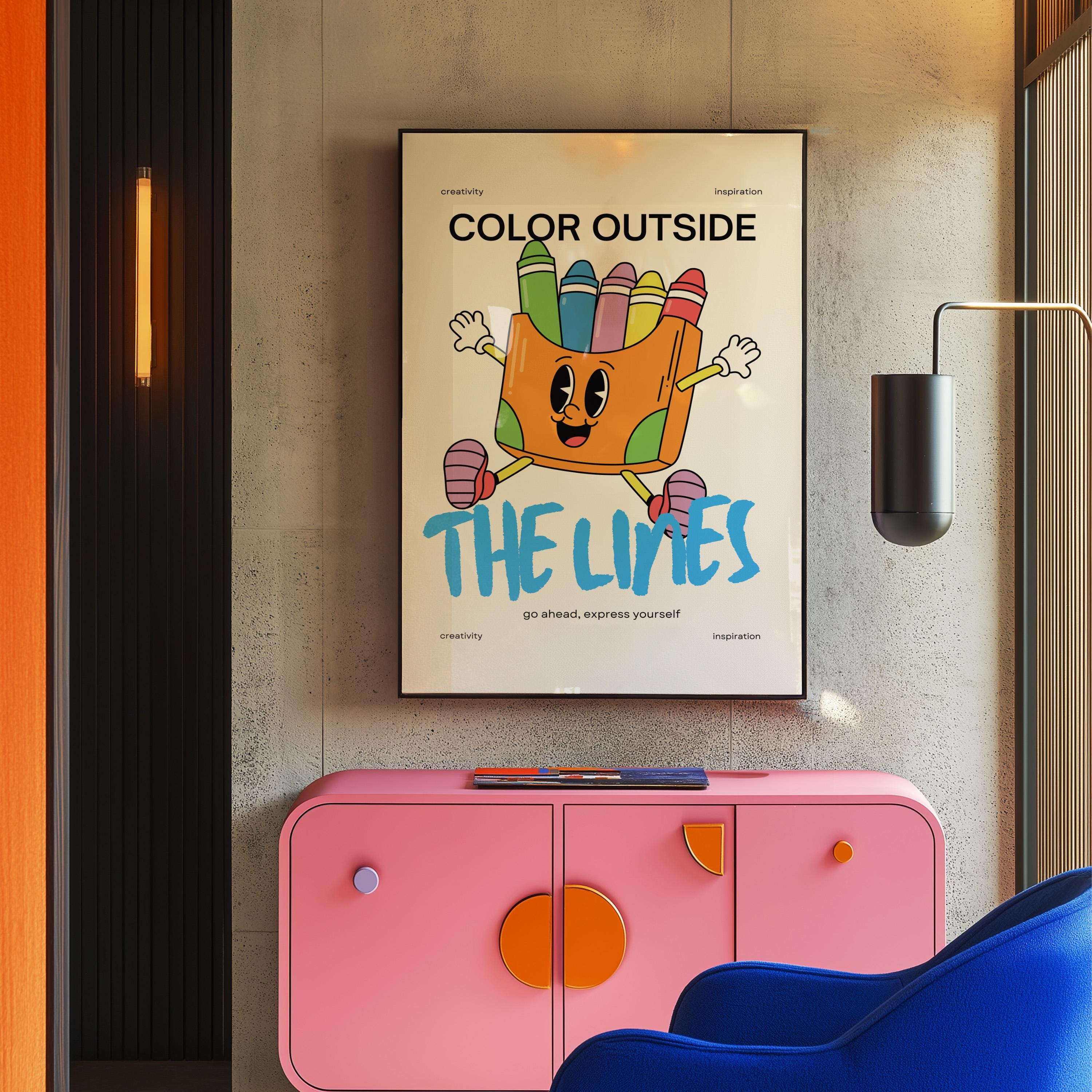 Cute Retro Print Classroom Art - Funky Groovy Crayon Cartoon Poster for Kids - Fun Minimal Retro Decor for Playroom & Classroom