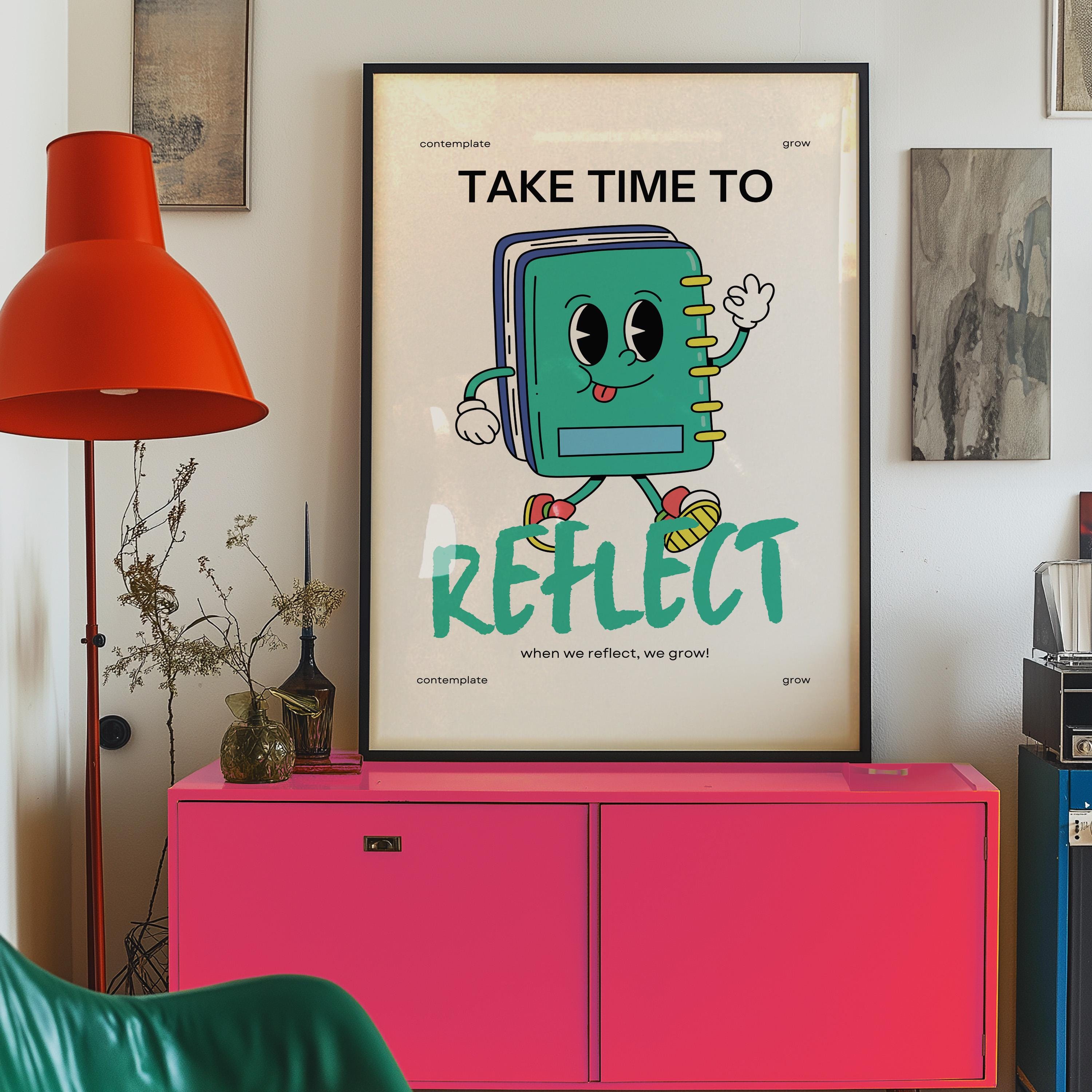 Retro Inspiration Art, Classroom Art, Cute Vintage Art, Reflection Art print, Kids Mascot Print, Meditation Art, Journaling Prints