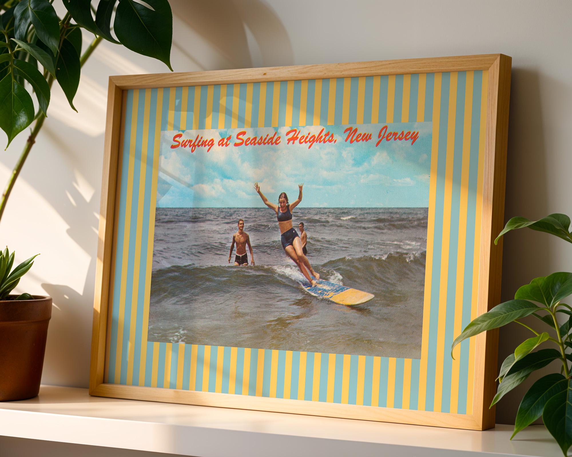 East Coast Art, Vintage Beach Art, New Jersey Art, Trendy Striped Art, New Jersey Decor, Shore House Art Beachy Art, Beach House Decor