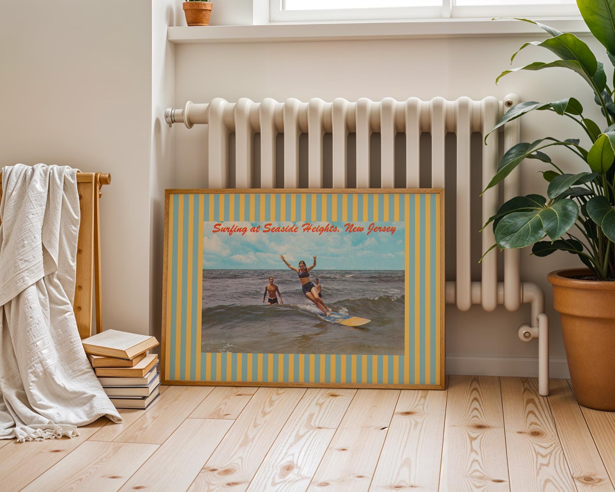 East Coast Art, Vintage Beach Art, New Jersey Art, Trendy Striped Art, New Jersey Decor, Shore House Art Beachy Art, Beach House Decor