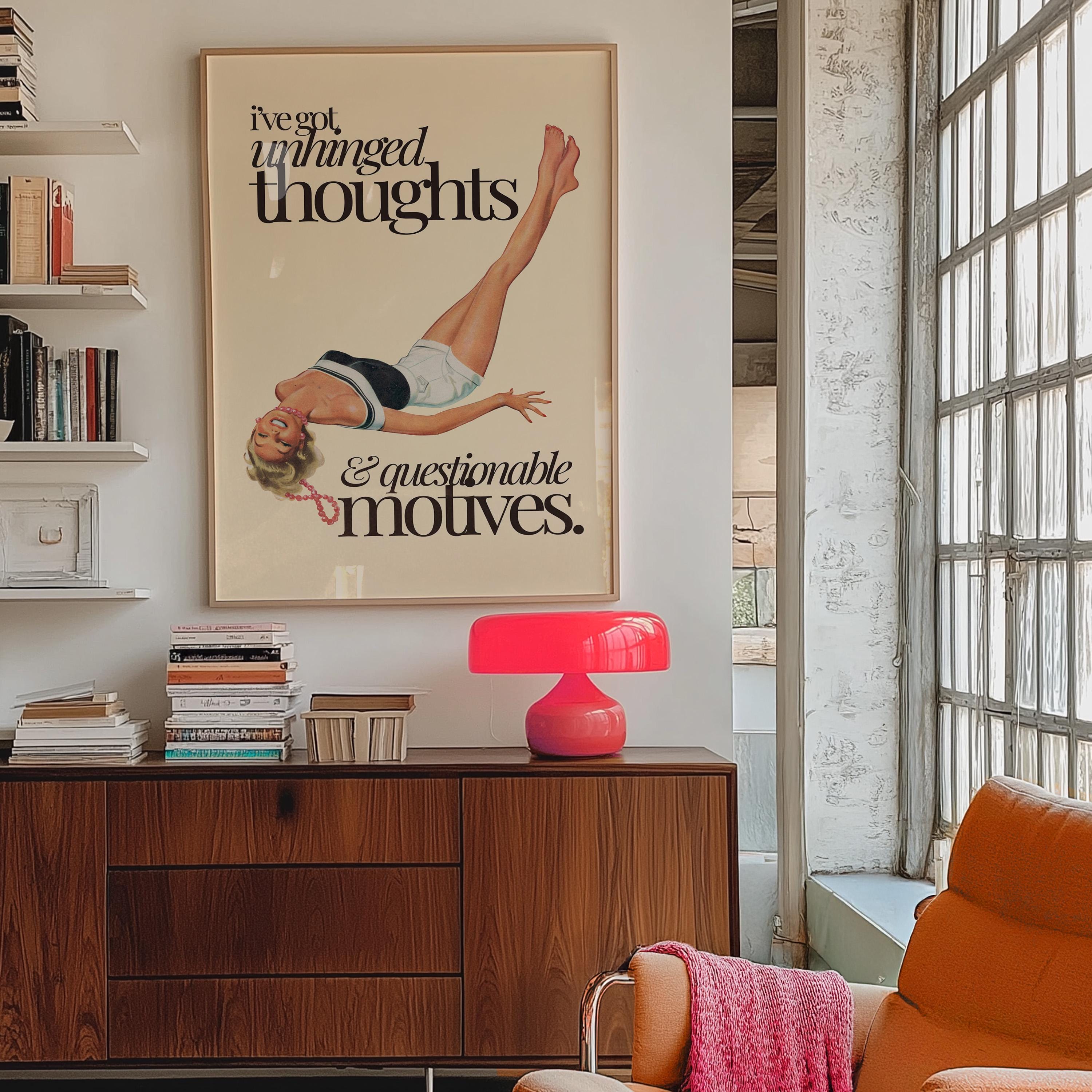 Unhinged Thoughts, Girly Art Prints,Retro Wall Art, Trendy Collage Prints, Pulp Photo Art Print, Preppy Fun Art, Vintage Art Print