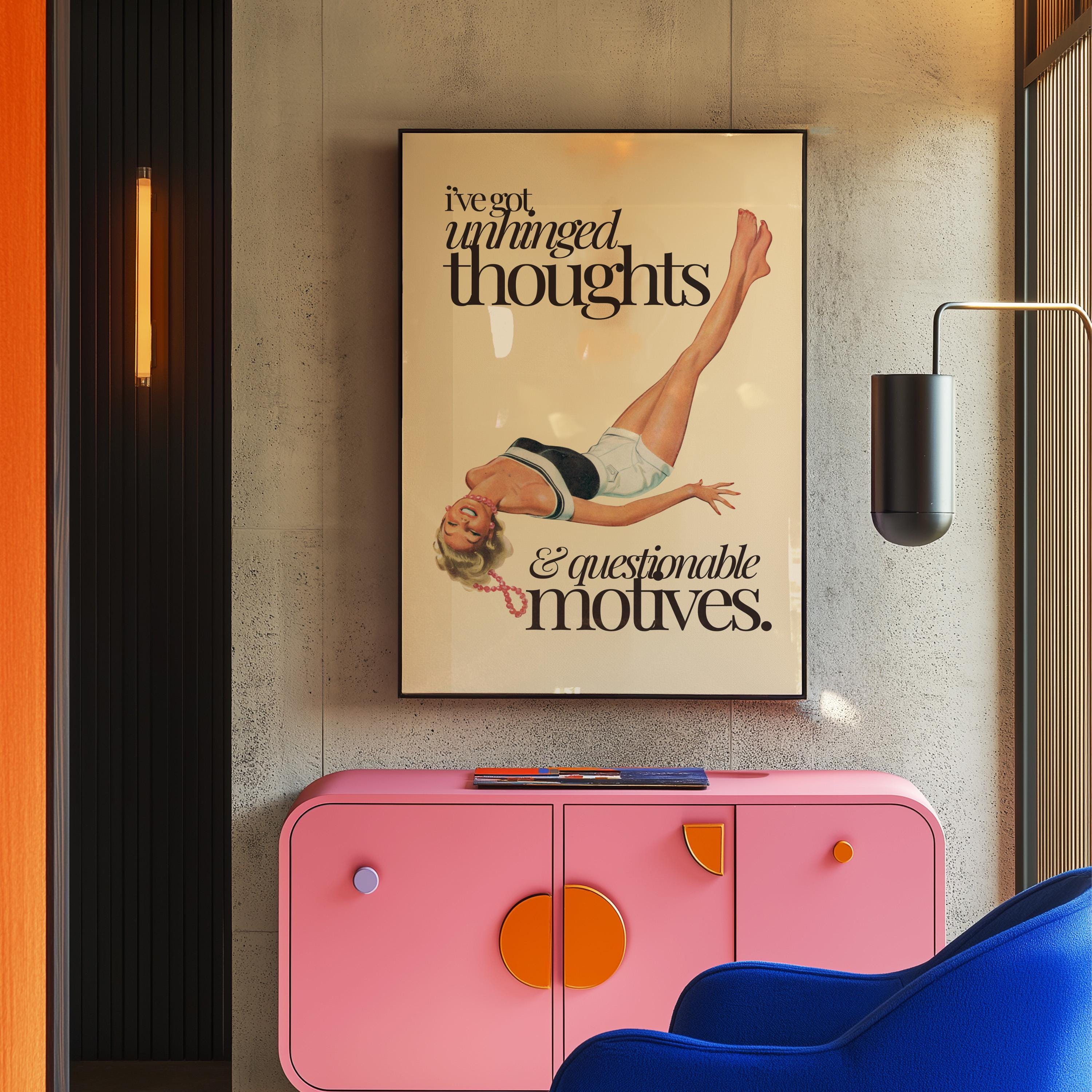 Unhinged Thoughts, Girly Art Prints,Retro Wall Art, Trendy Collage Prints, Pulp Photo Art Print, Preppy Fun Art, Vintage Art Print