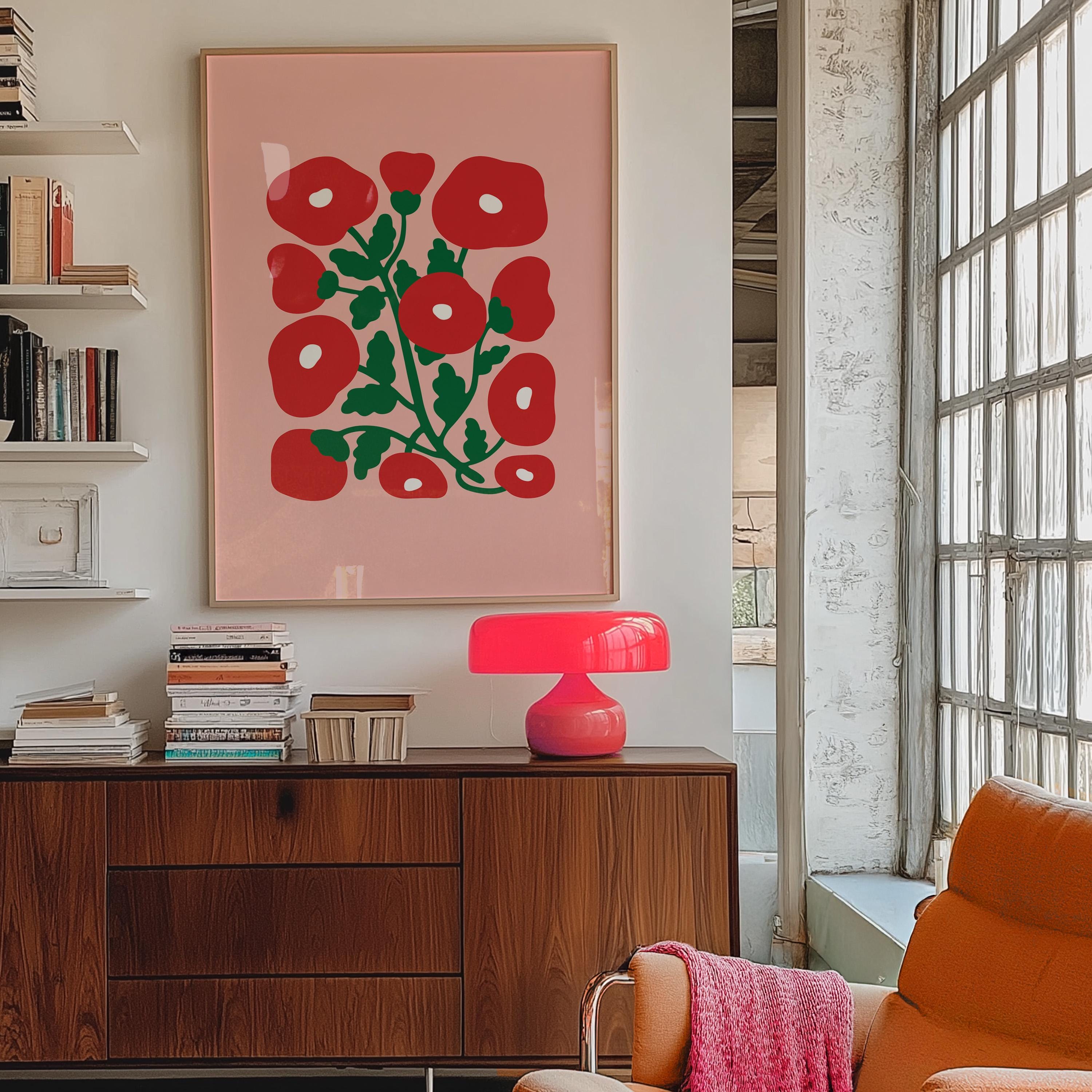 abstract floral art, pink poppy posters, digital download, pink floral art print, digital prints, Colorful Poppies Art, Maximalist Art