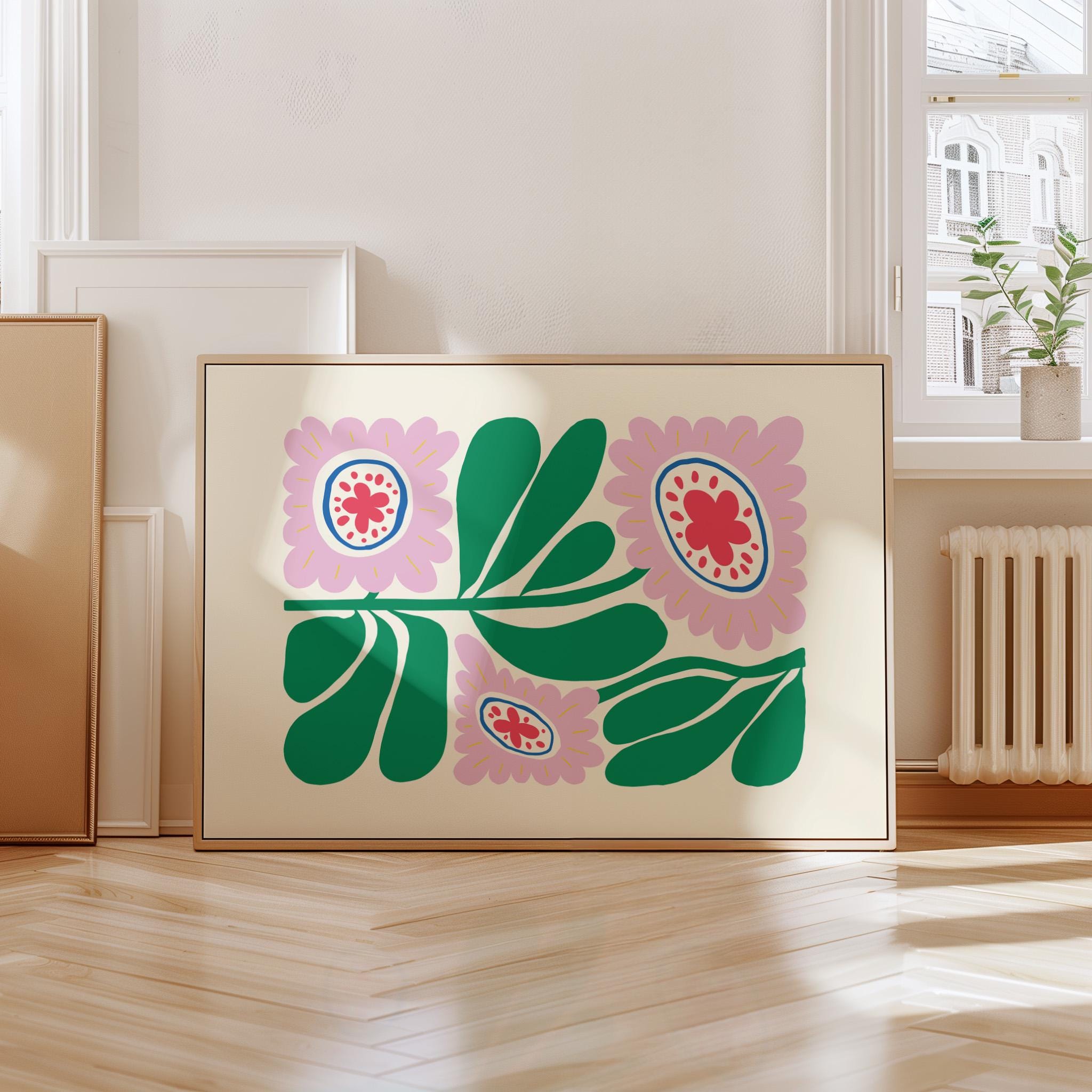 abstract floral art, pink floral posters, digital download, pink floral art print, digital prints, Colorful Poppies Art, pink Maximalist Art
