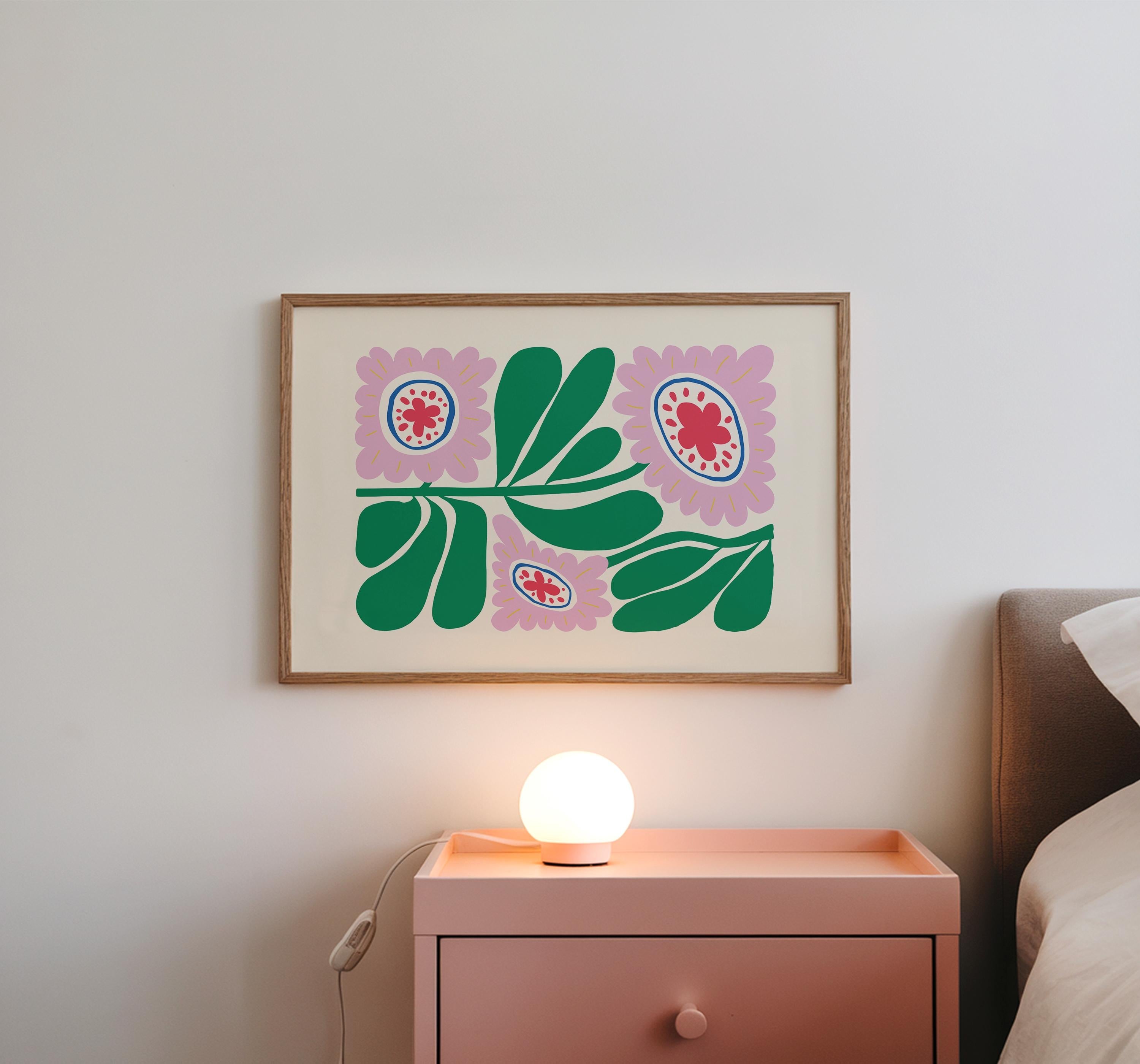 abstract floral art, pink floral posters, digital download, pink floral art print, digital prints, Colorful Poppies Art, pink Maximalist Art
