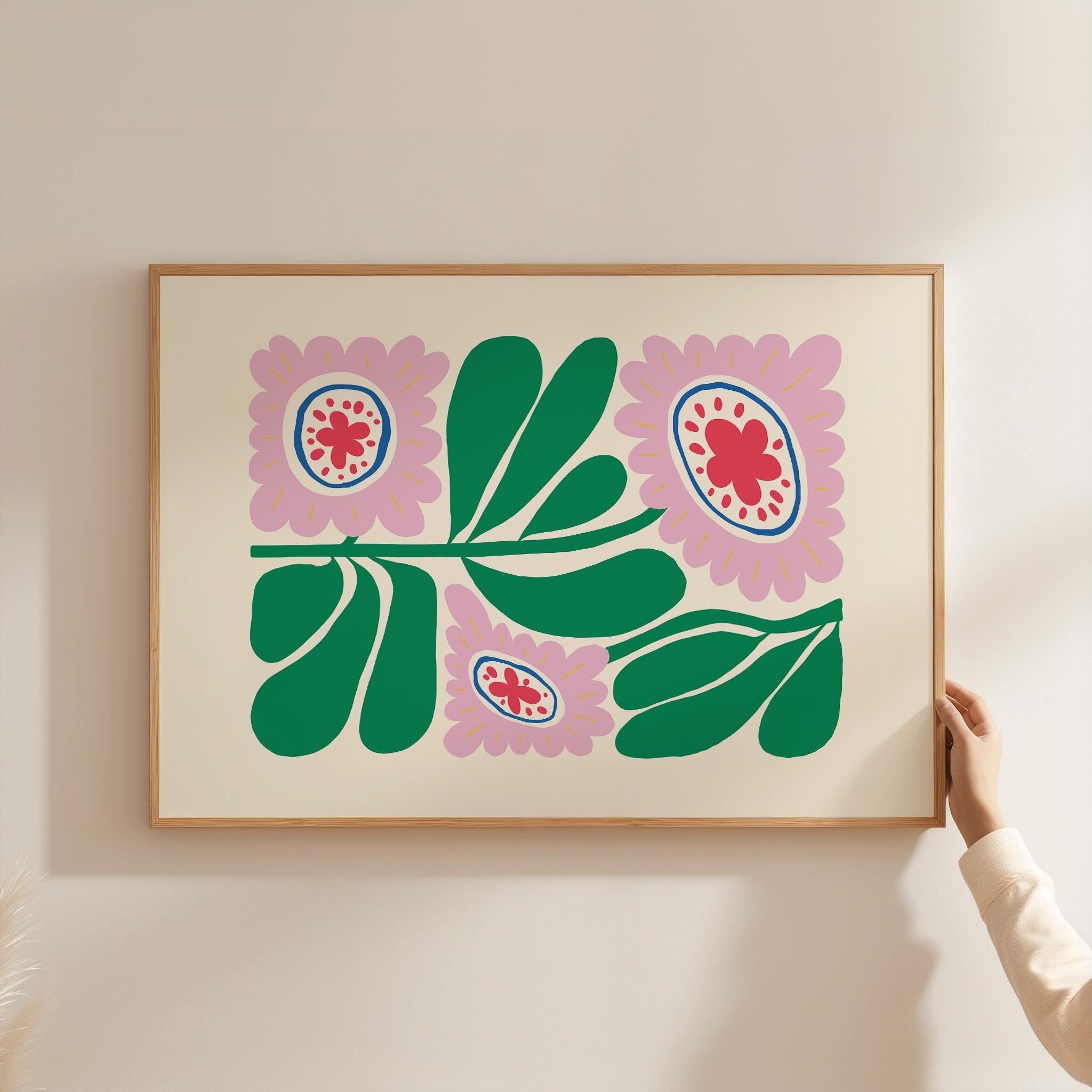 abstract floral art, pink floral posters, digital download, pink floral art print, digital prints, Colorful Poppies Art, pink Maximalist Art