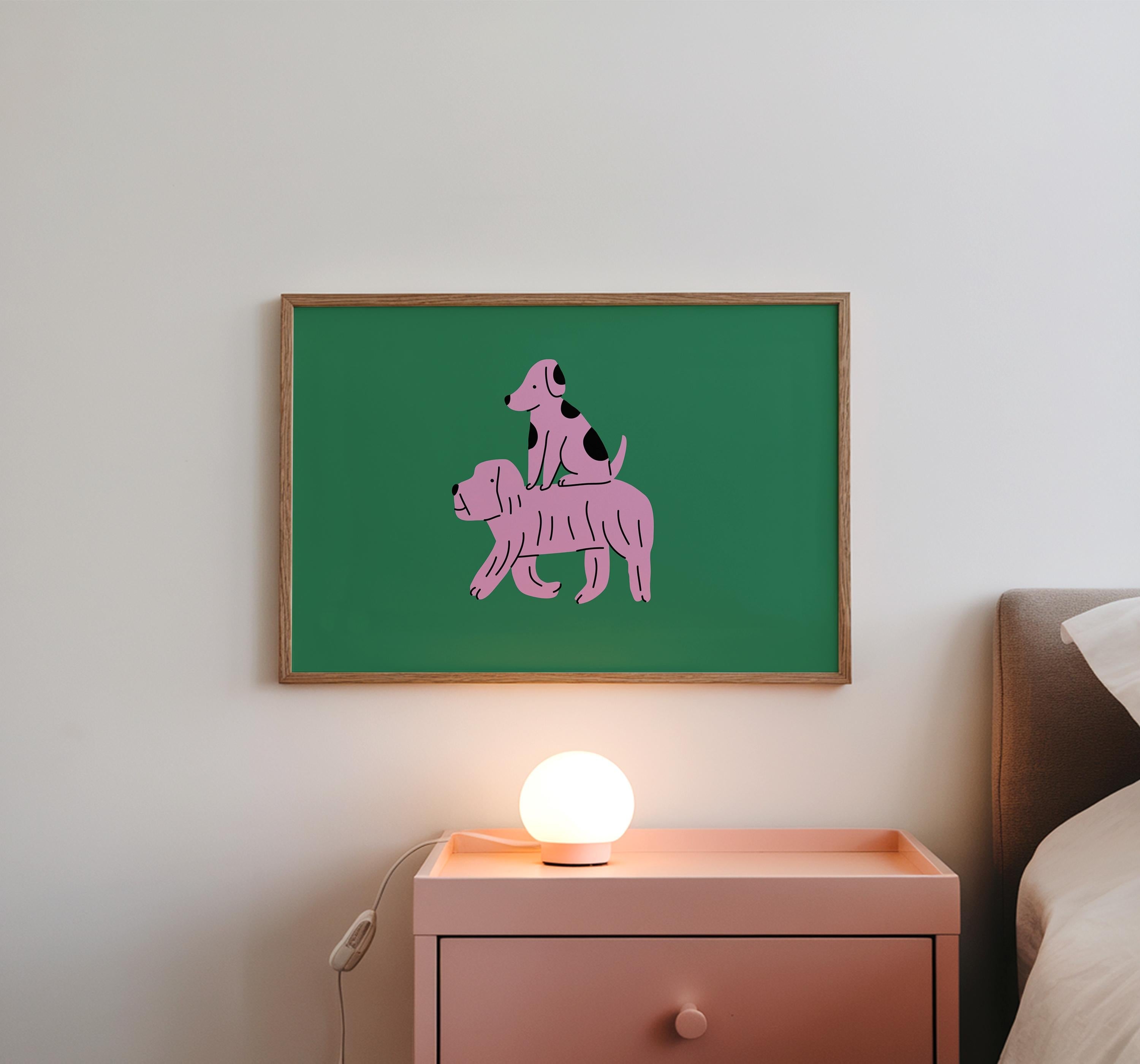 Pink and Green Dog Art, Dog Poster, Dog Wall Art, Modern, Pop Art, Gallery Wall Art Print, Dog Digital Download, Dog Decor, Maximalist Art