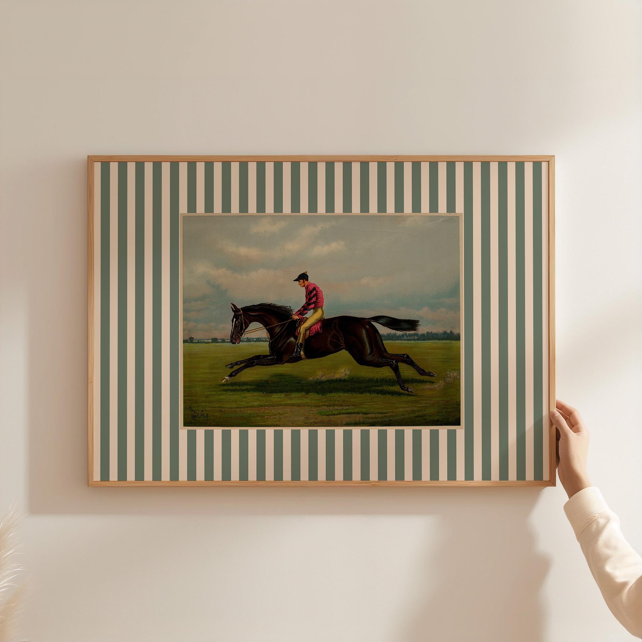 Boys Room Decor, Vintage Horse Art Print, Stripe Vintage Art, Horse Art, Digital Art Print, Vintage Nursery, Equestrian Art, Country Art