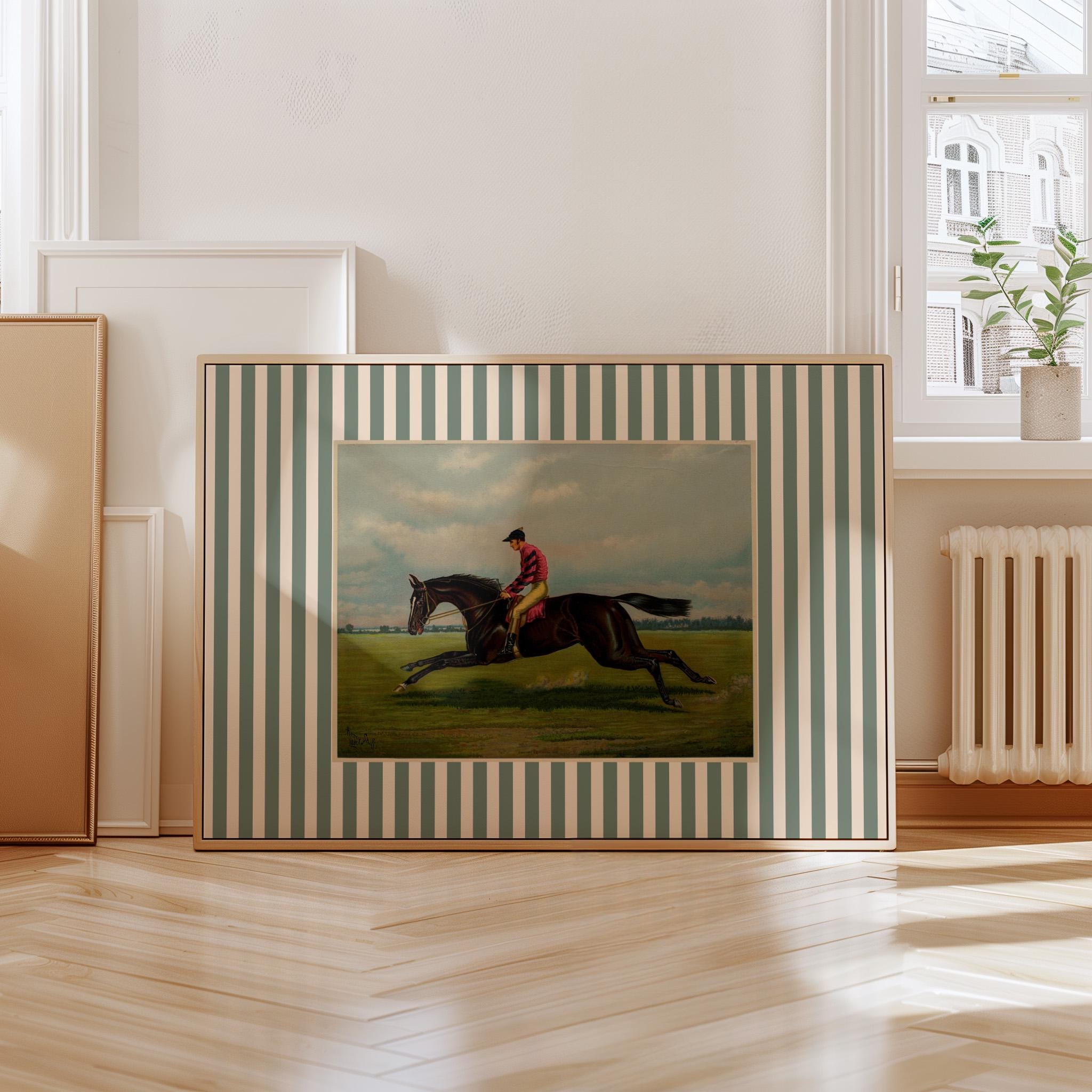 Boys Room Decor, Vintage Horse Art Print, Stripe Vintage Art, Horse Art, Digital Art Print, Vintage Nursery, Equestrian Art, Country Art