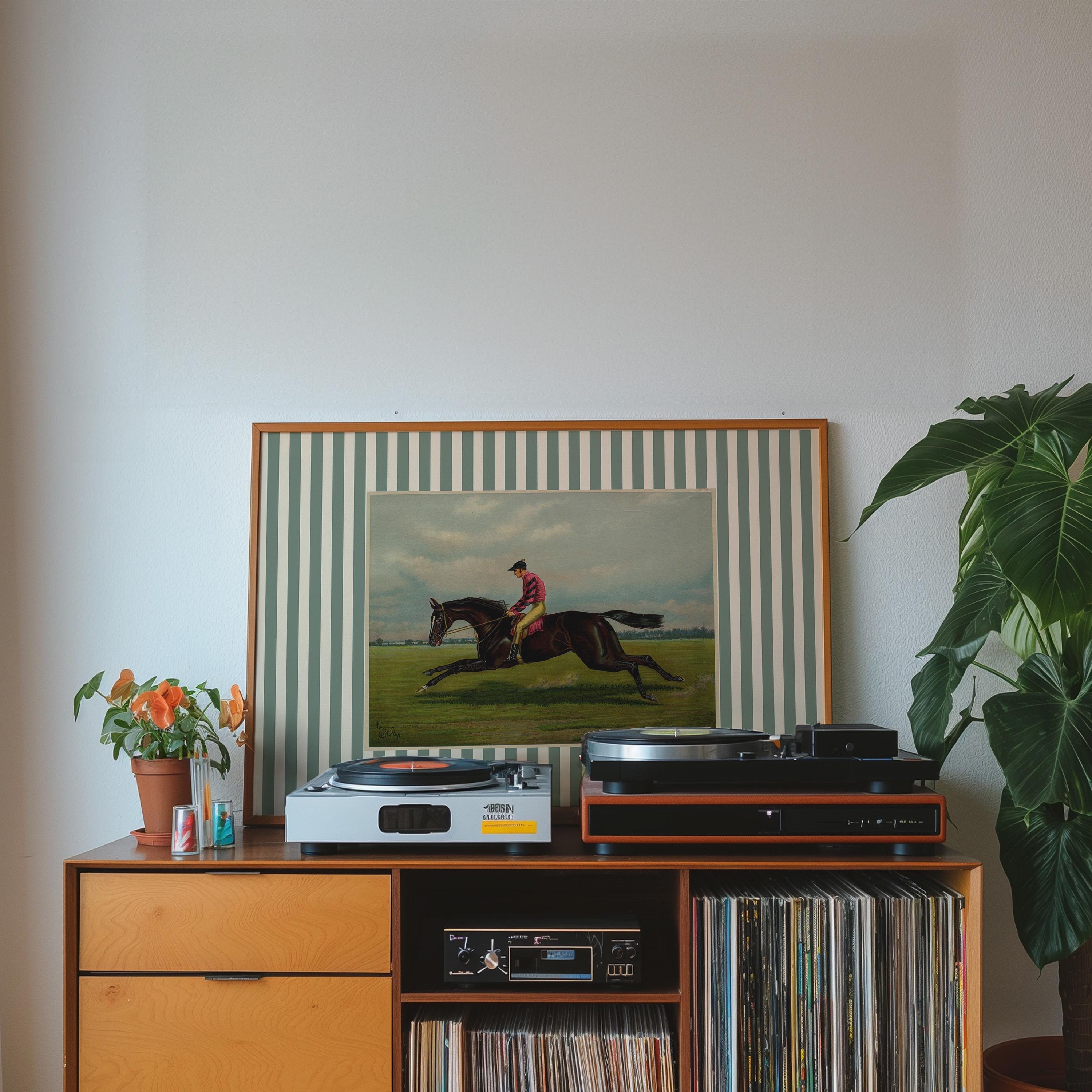 Boys Room Decor, Vintage Horse Art Print, Stripe Vintage Art, Horse Art, Digital Art Print, Vintage Nursery, Equestrian Art, Country Art