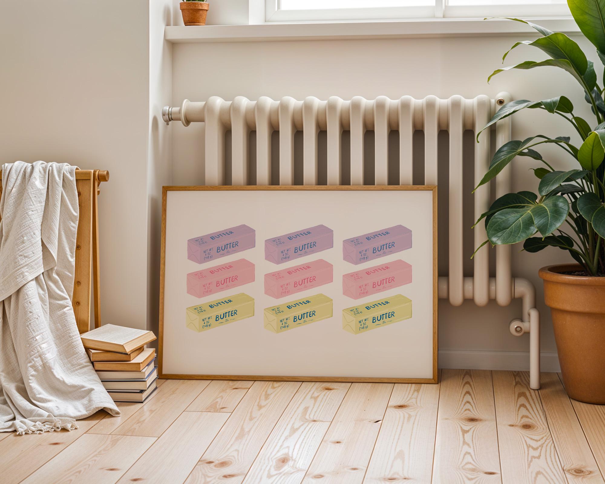 Butter Art Print, Butter Food Illustration, Butter Food Print, Retro Pop Art, Abstract Kitchen Art, Digital Print, Digital Kitchen Wall Art