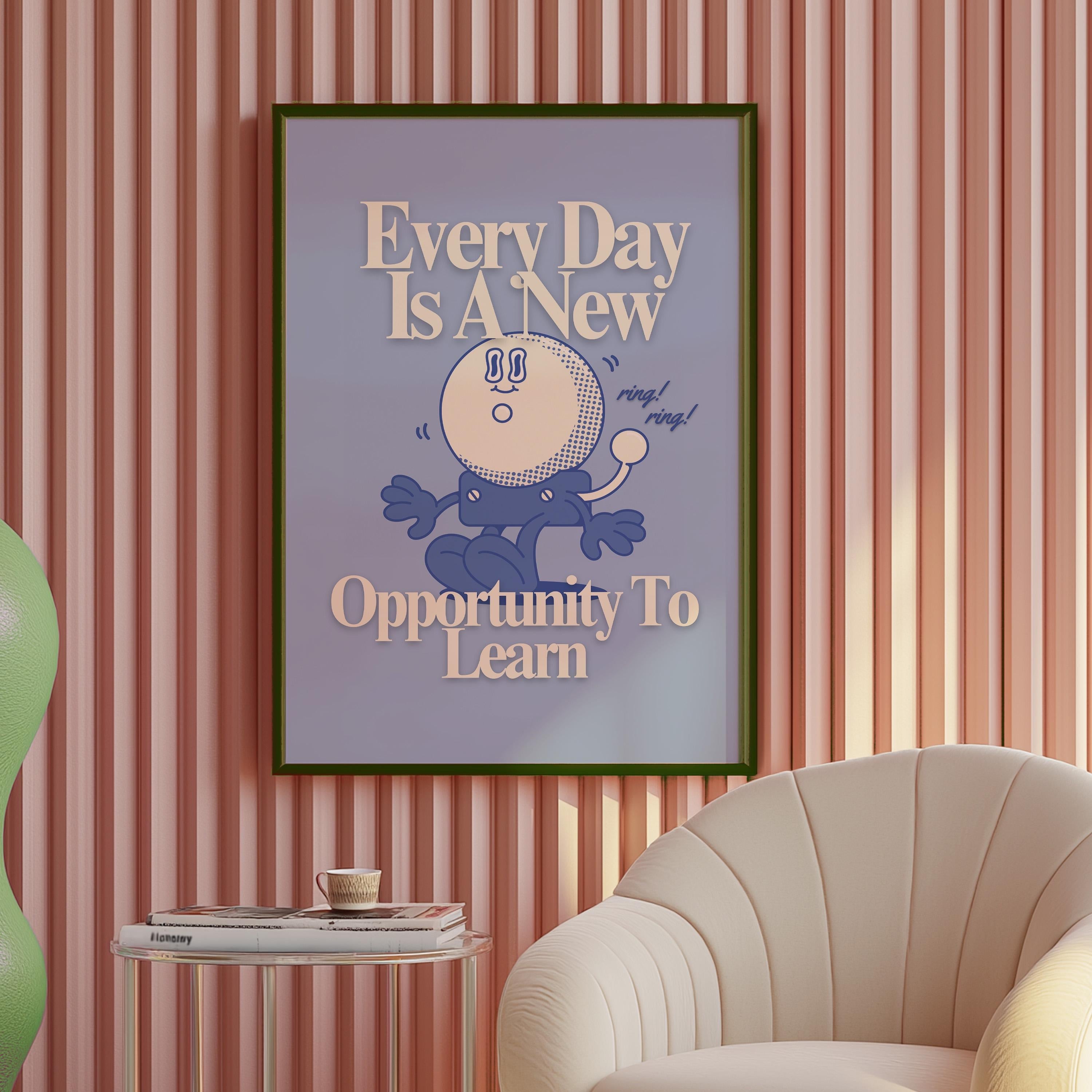 Classroom art print, School Decor, Cute Retro Print, Fun Art Cartoon, Retro Mascot Print, Funky Groovy Minimal Blue Classroom Retro Poster