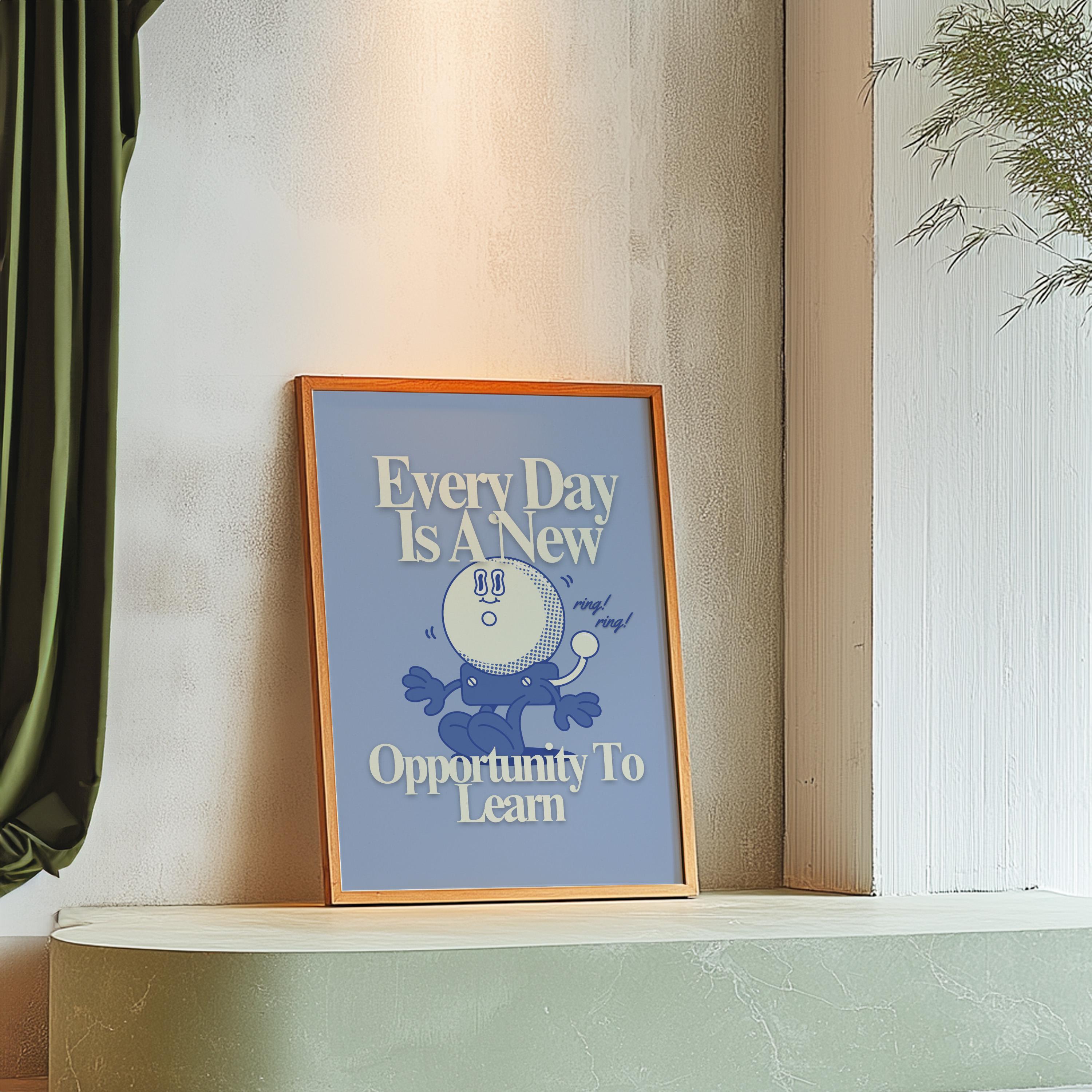 Classroom art print, School Decor, Cute Retro Print, Fun Art Cartoon, Retro Mascot Print, Funky Groovy Minimal Blue Classroom Retro Poster
