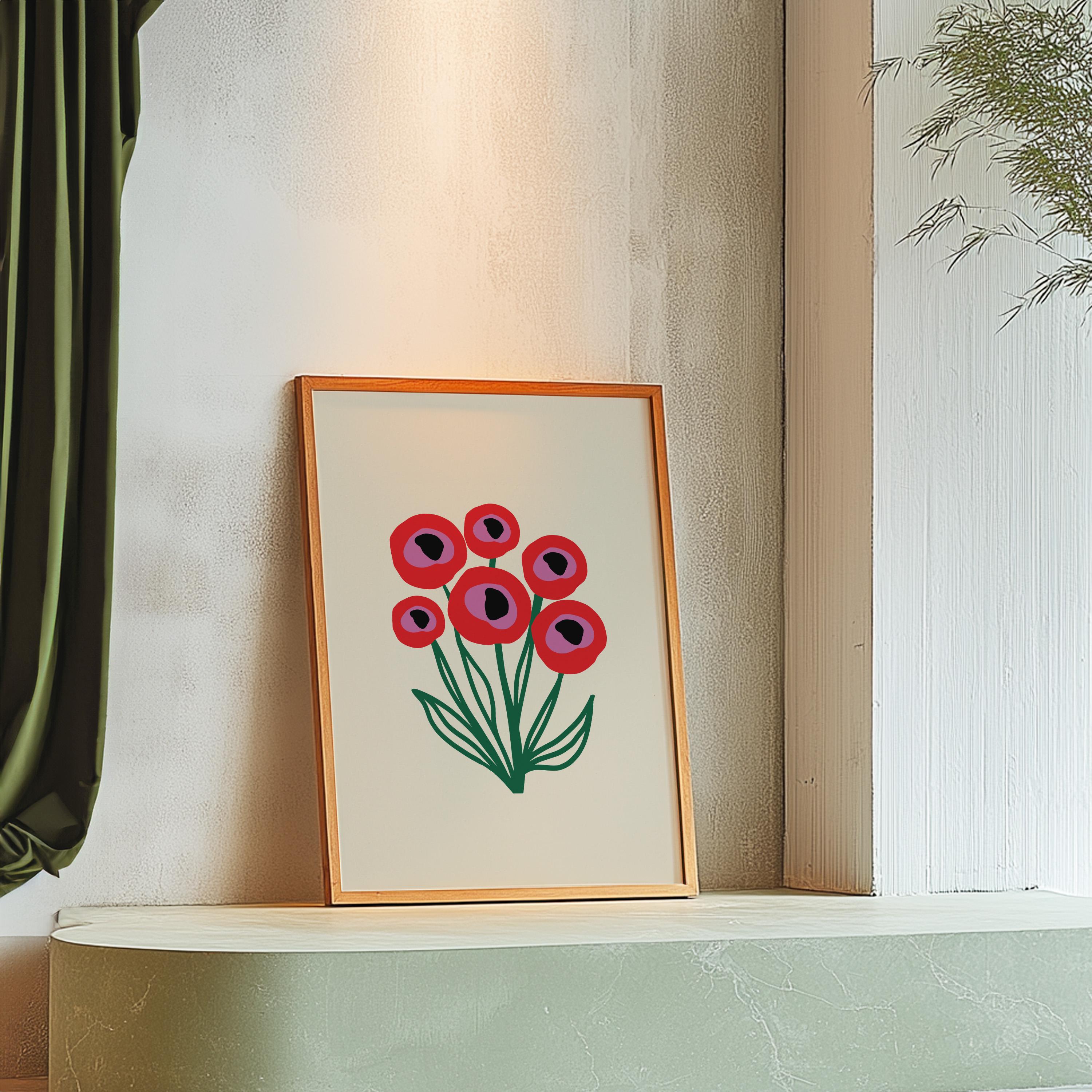 Bouquet of Flowers, Floral Art, Bouquet of Peace, Floral Decor, Colorful Print, Girls Bedroom, Gift Idea, Inspirational Art, Minimalist Art