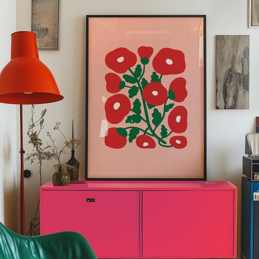 Floral Wall Art Bundle, Gallery Wall Art, Printable Wall Art, Abstract Flower Prints, Maximalist Wall Art, Trendy Prints, Pink Flower Art