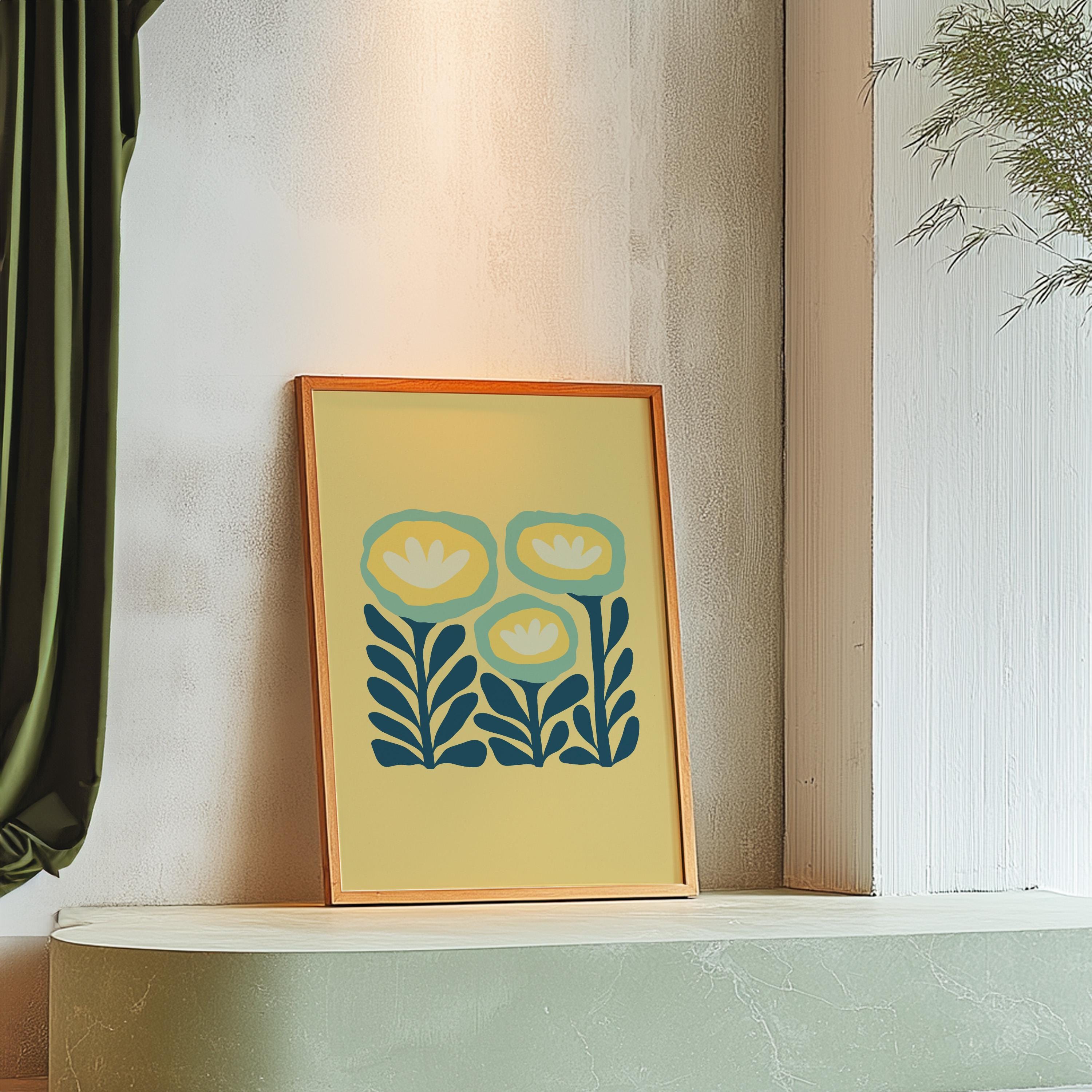 abstract floral art, yellow flower posters, digital download, yellow floral art print, digital prints, Colorful Poppies Art, Maximalist Art