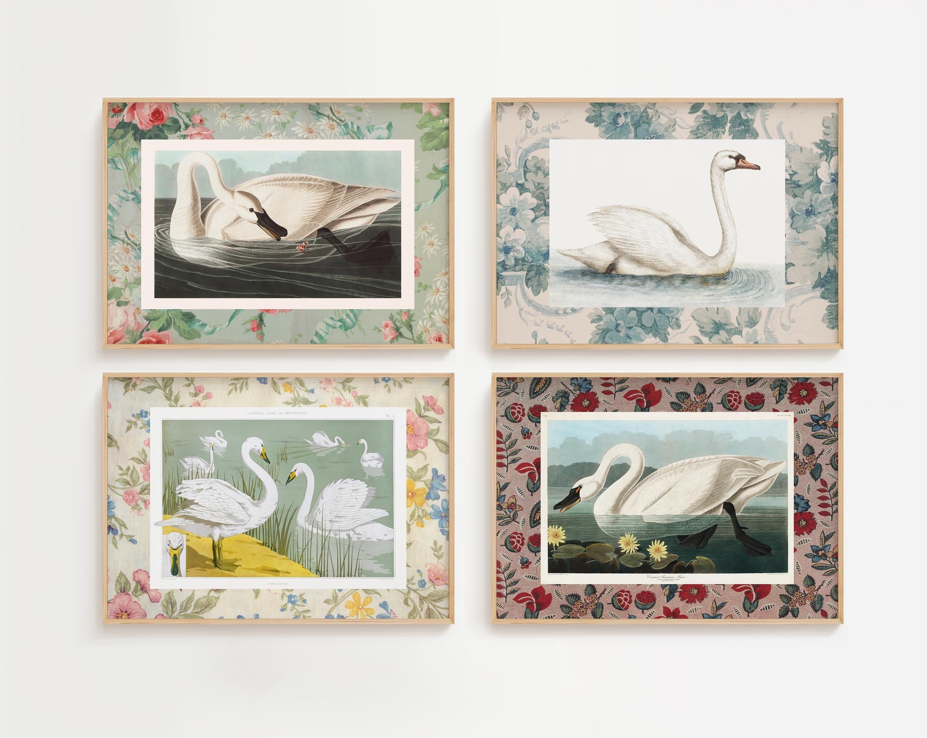 Vintage Swan Gallery Wall Set of 4 Digital Art Prints