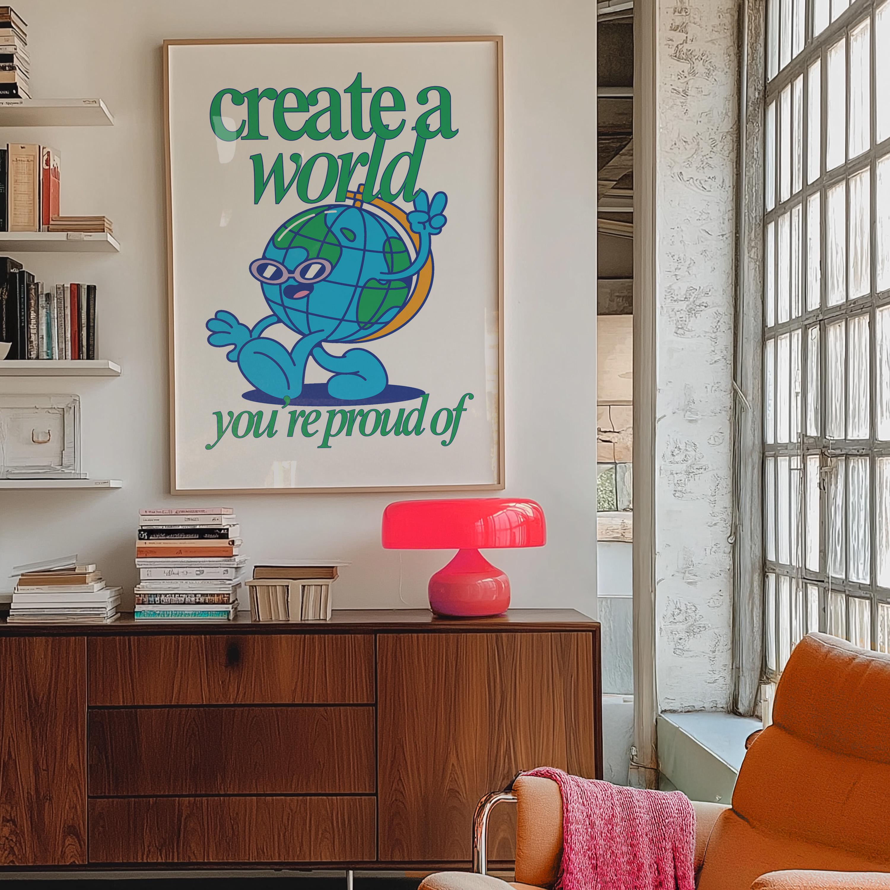 Cute Retro Character Print - Kids Room Poster, Fun Classroom Decor, Positive Vibes Wall Art, Earth & Science Art for Children