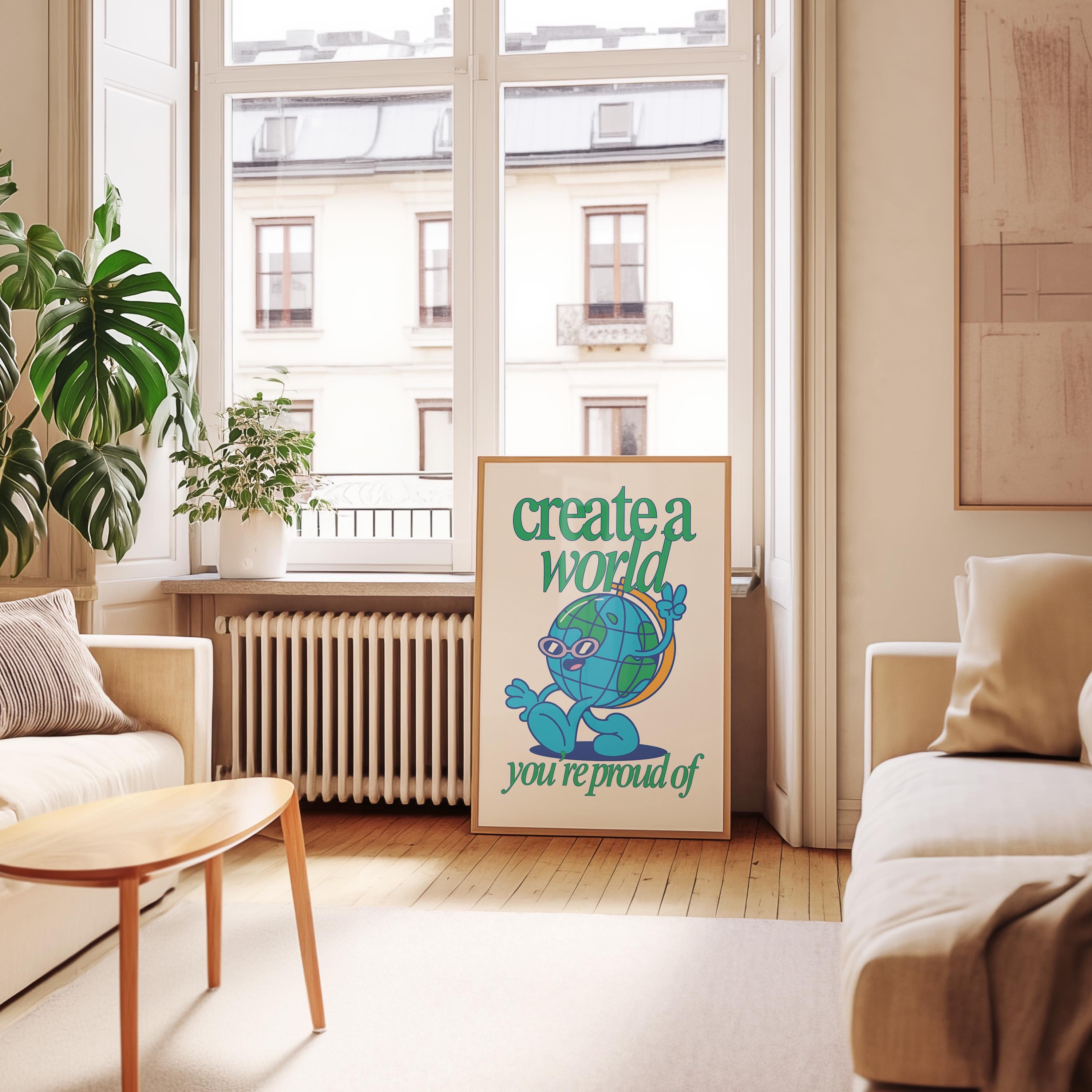 Cute Retro Character Print - Kids Room Poster, Fun Classroom Decor, Positive Vibes Wall Art, Earth & Science Art for Children