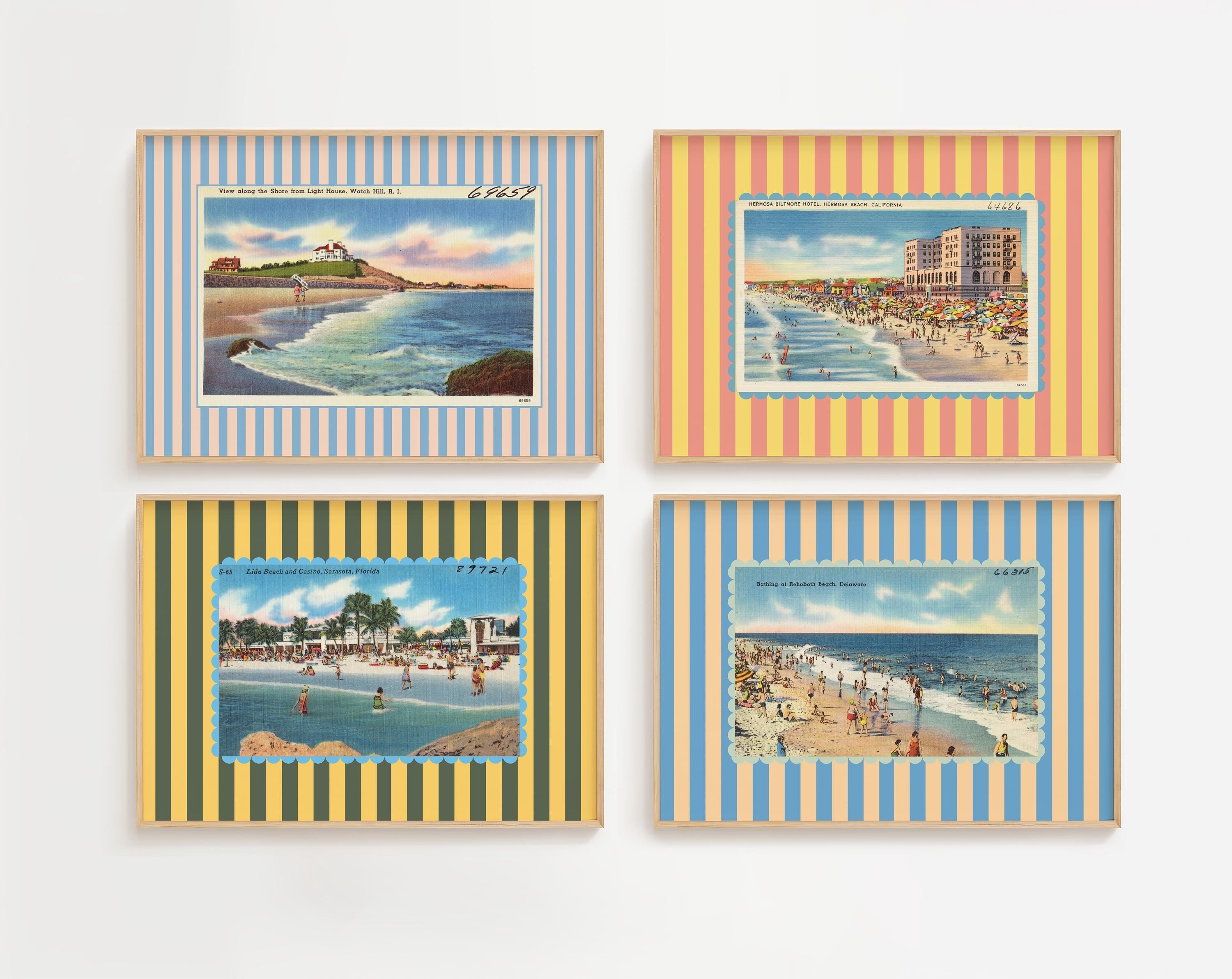 Set of 4 Vintage Beach Digital Art Prints