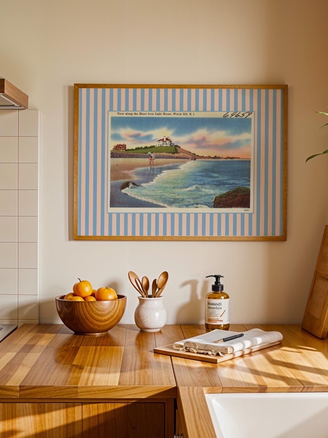 Beach Art Set of 4, Vintage Beach Art, Cape Cod Art, Trendy Striped Art, Vintage Photo Art, Vintage Art Print, Beach House Art