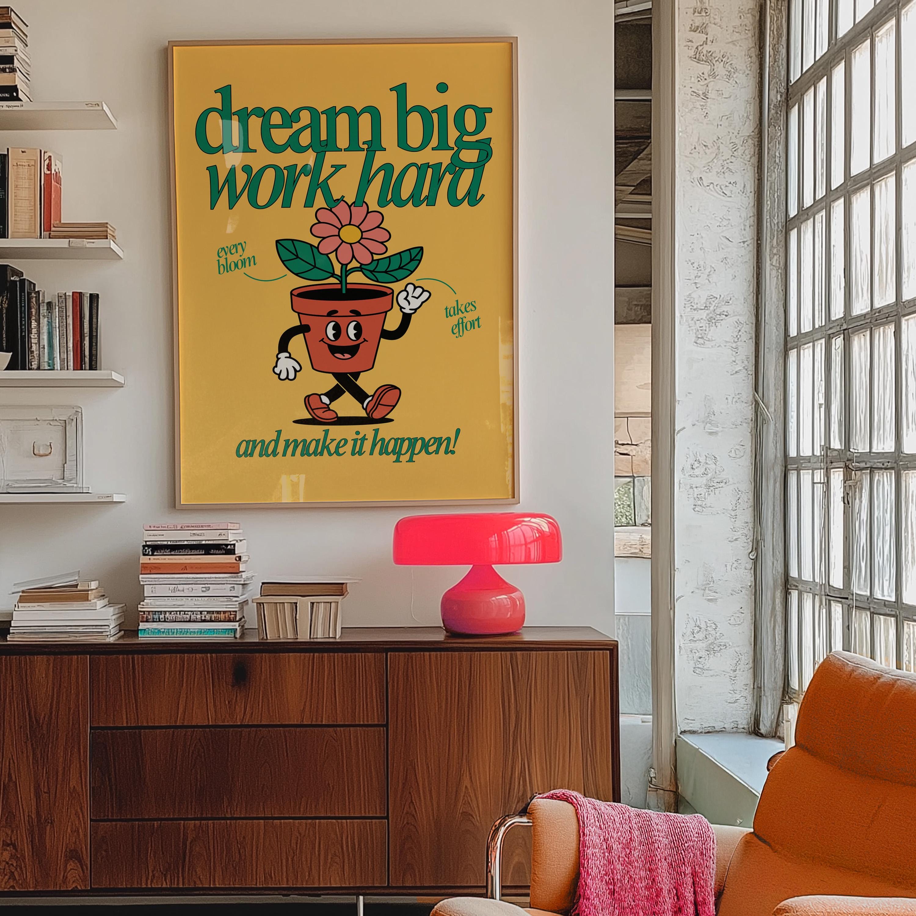 Classroom Art, Kids Room Art, Downloadable Print, Cartoon Art Print, Work hard Art Print, Trendy Posters, Vintage Mascot, Cute Positive Art