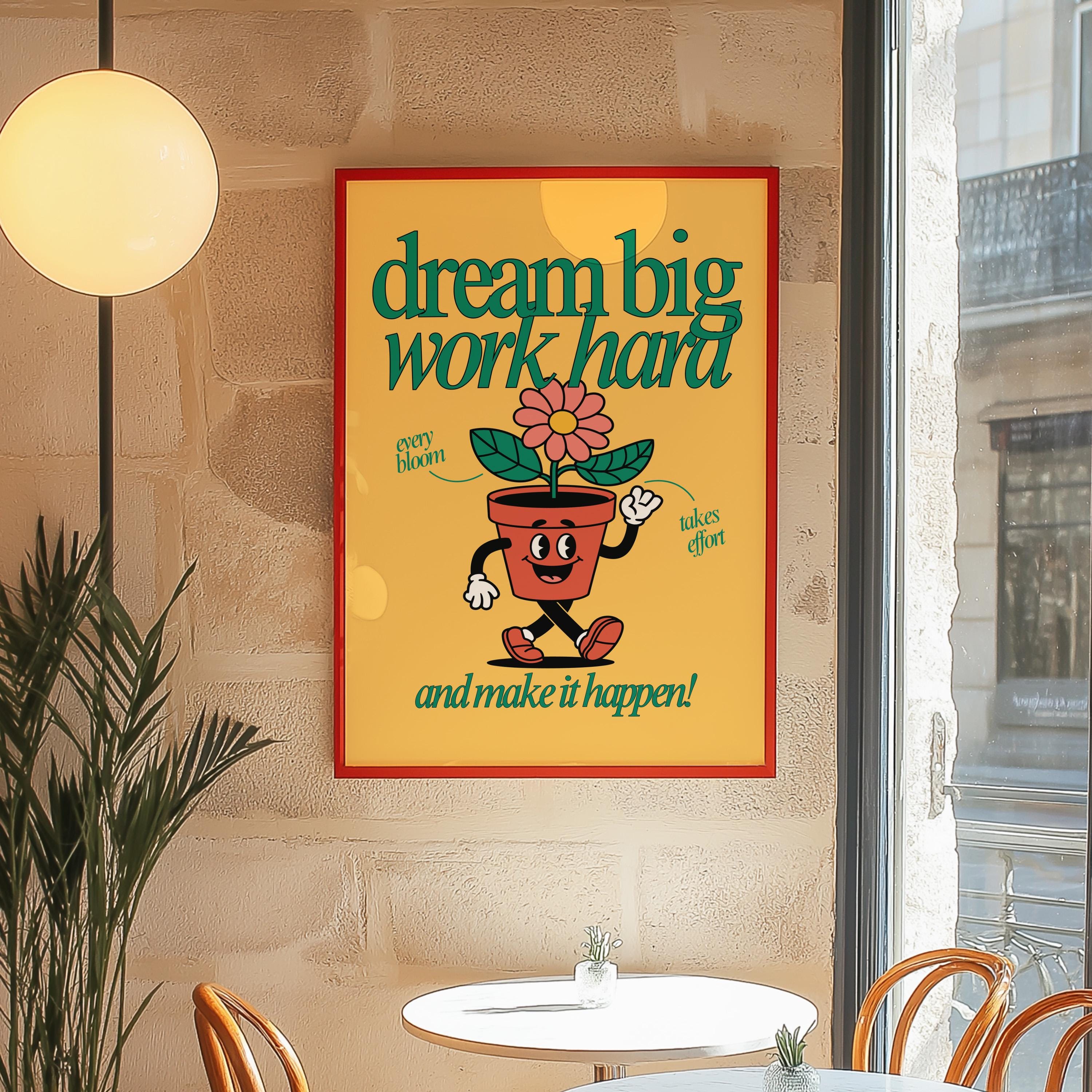 Classroom Art, Kids Room Art, Downloadable Print, Cartoon Art Print, Work hard Art Print, Trendy Posters, Vintage Mascot, Cute Positive Art