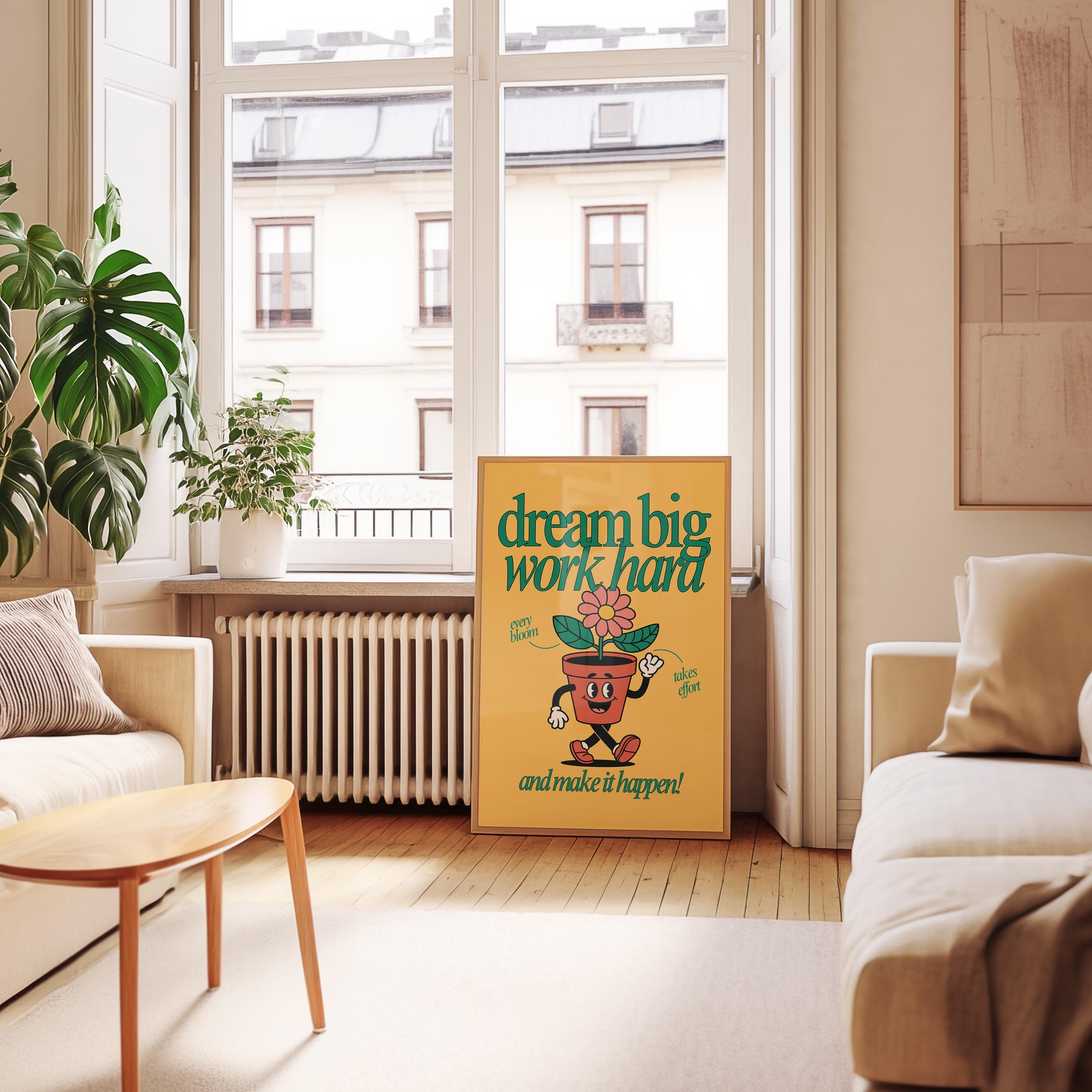 Classroom Art, Kids Room Art, Downloadable Print, Cartoon Art Print, Work hard Art Print, Trendy Posters, Vintage Mascot, Cute Positive Art