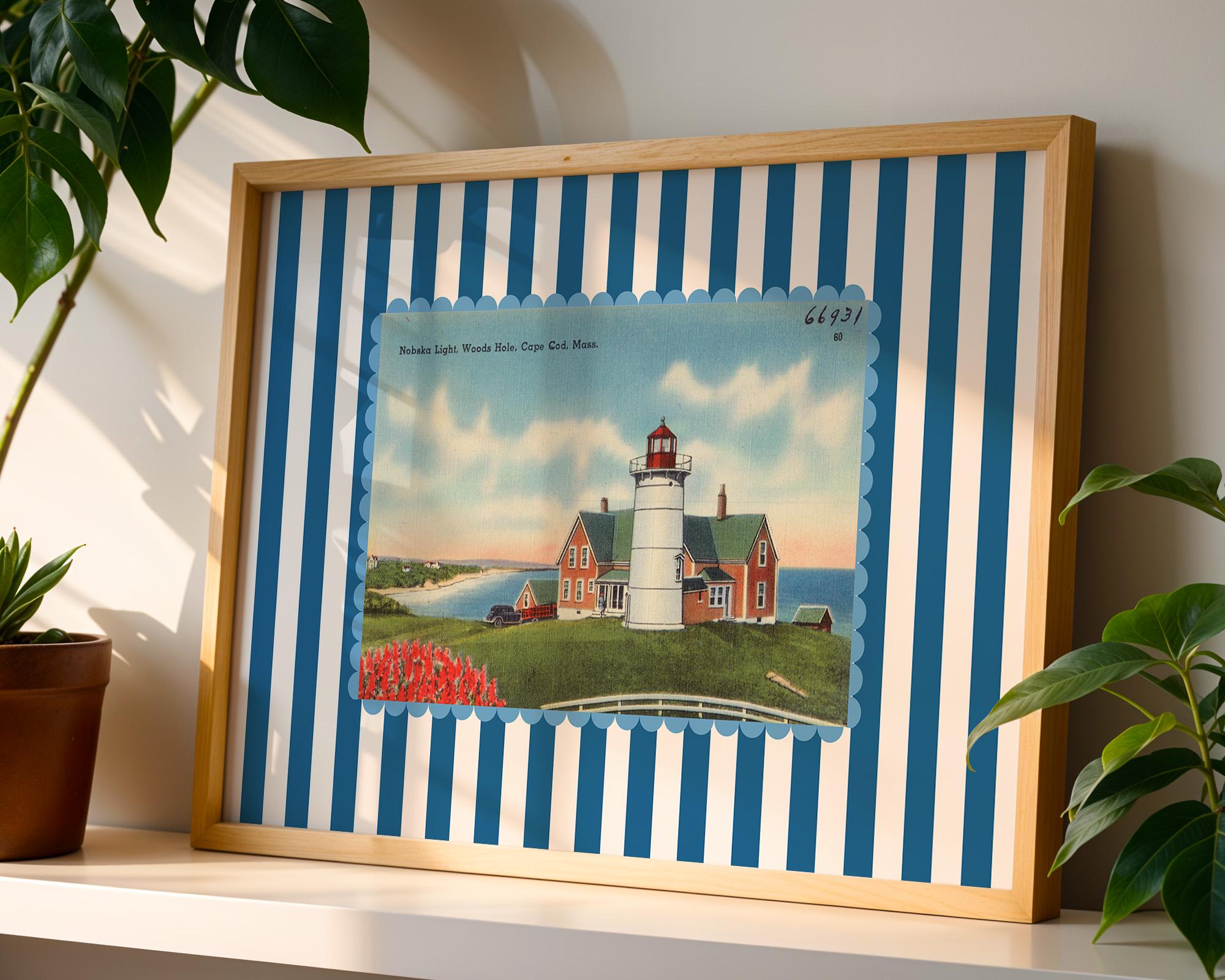 Beachy Art Decor, Vintage Beach Art, Cape Cod Art, Trendy Striped Art, Vintage Photo Art, Vintage Art Print, Girls Room Art, Kids Room Decor