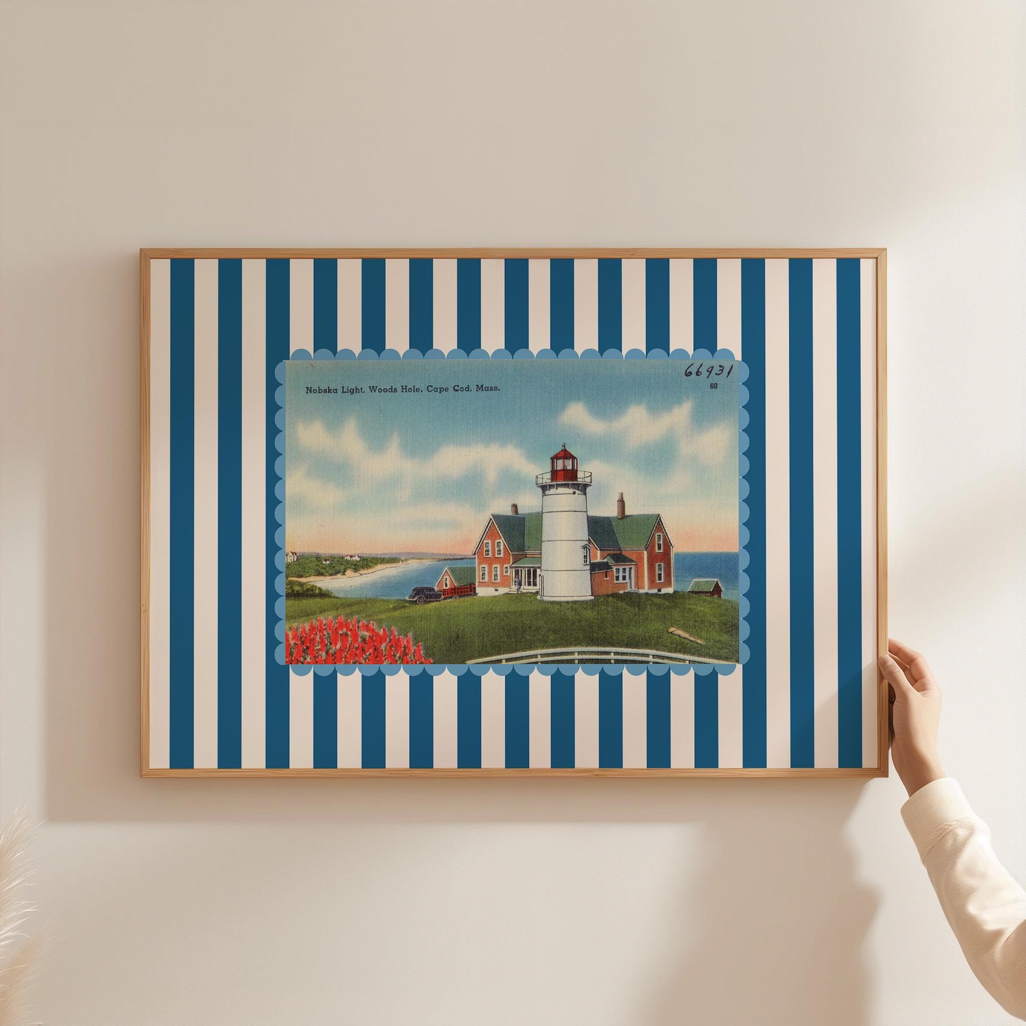Beachy Art Decor, Vintage Beach Art, Cape Cod Art, Trendy Striped Art, Vintage Photo Art, Vintage Art Print, Girls Room Art, Kids Room Decor